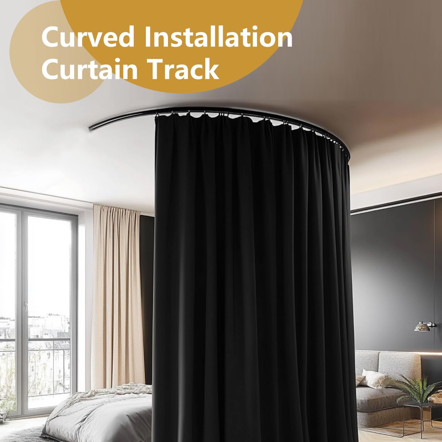 Bendable Ceiling Curtain Track Ceilings Mount or Wall Mounted Heavy-Duty Room Divider Curtains Rails for Living room Bedroom Shower Privacy RV Garage Dividers with Clips，Black 15 FT