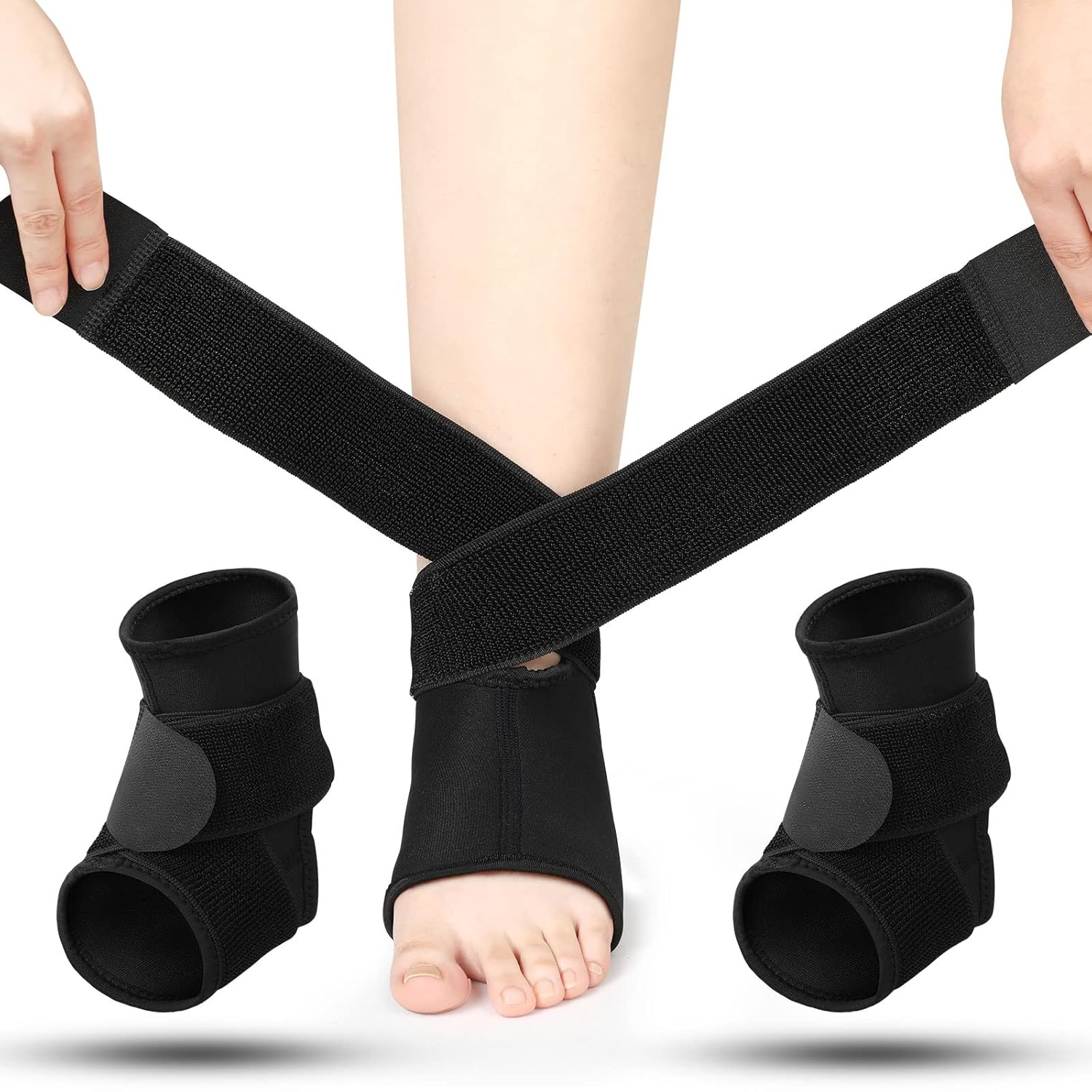 2 Pcs Ankle Brace Kids Ankle Support for Sport Sprained Neoprene Breathable Compression Sleeve with Adjustable Wrap for Youth Child Boy Girl Plantar Fasciitis Achilles Tendonitis Black,S