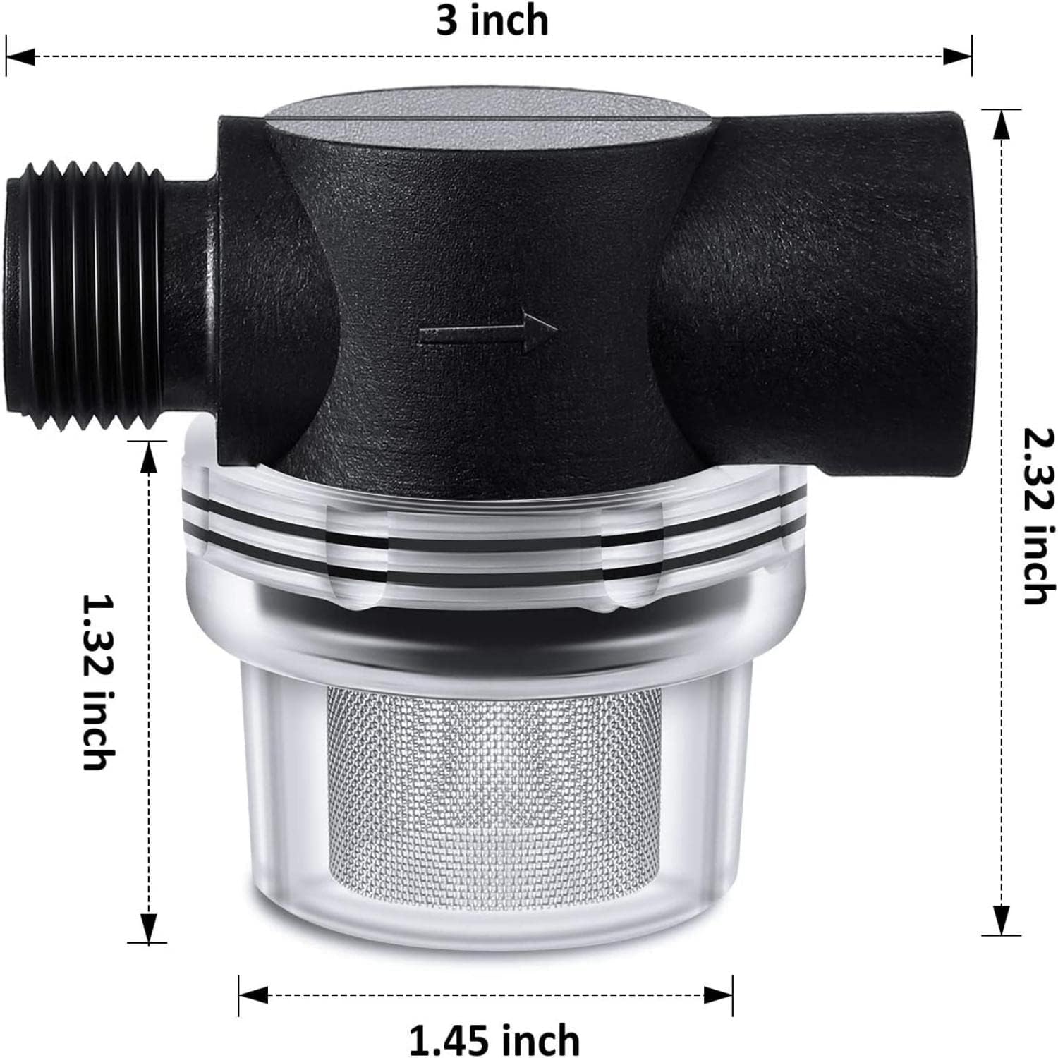 4 Pack Water Pump Strainer Filter, RV Replacement 1/2 Twist On Pipe Strainer with 50 Mesh Stainless Steel Filter Screen Compatible with WFCO or Shurflo Pumps