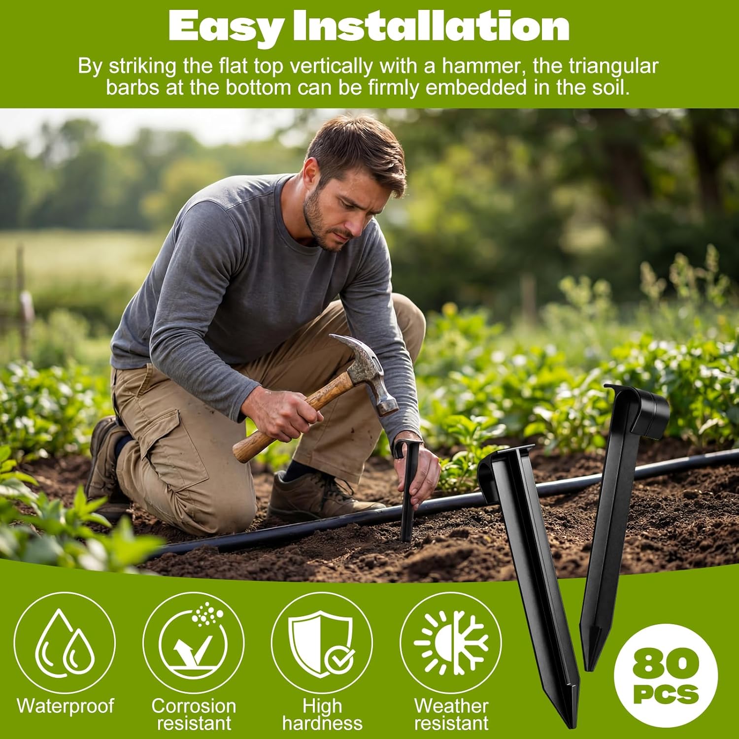 80 Pcs Irrigation Stakes Tubing Hold Down Anchor Stakes 1/2" PE Plastic Garden Hose Stake 6 Inch Plastic Drip Tubing Anchor for Greenhouse, Lawn, Patio, Vegetable Plot