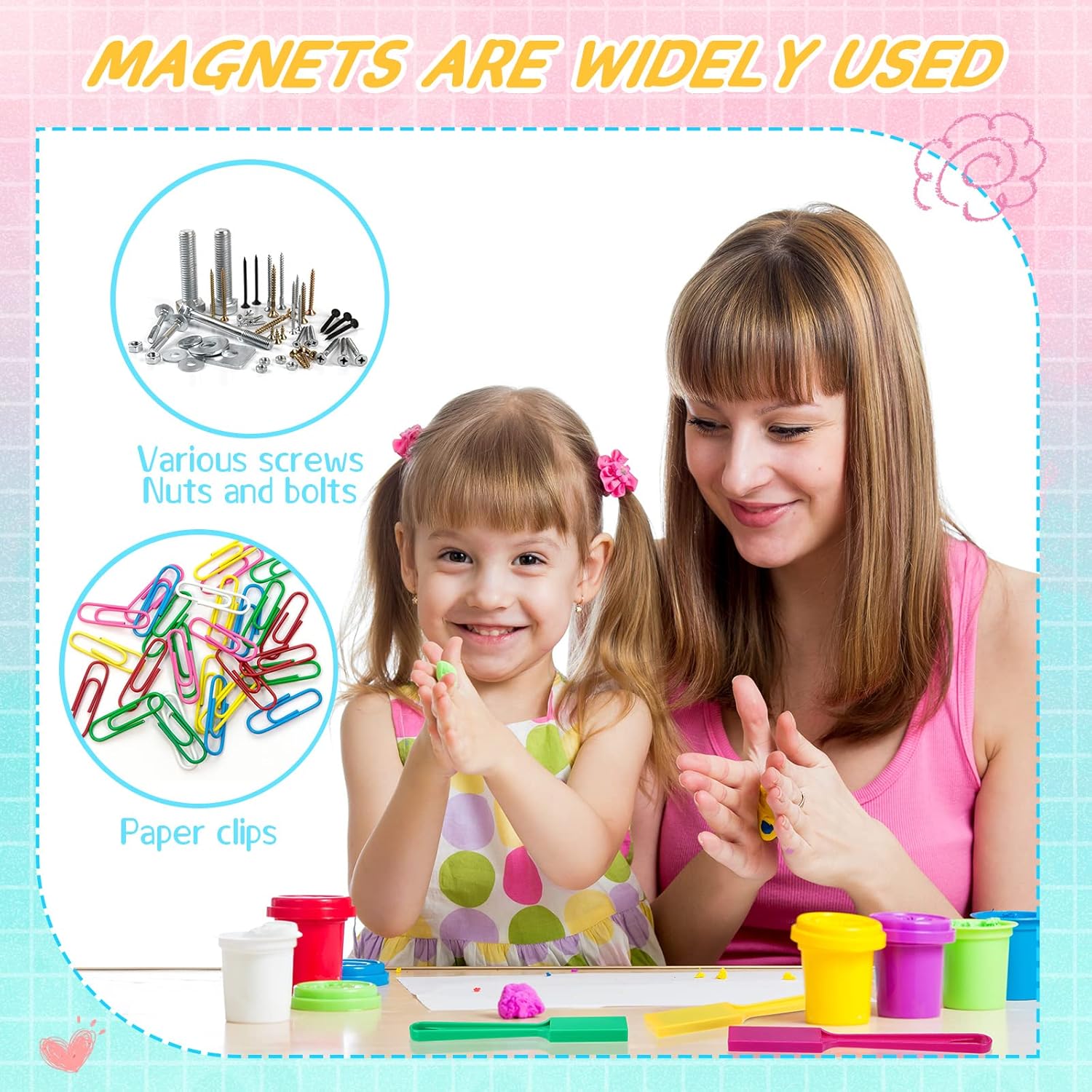 Magnet Wands for Kids Classroom Educational Learning Kits Rainbow Magnetic Wand Bulk 8 Inch Preschool Science Experiment Tools Learning Toys Bingo Games, 6 Colors 12 Pcs