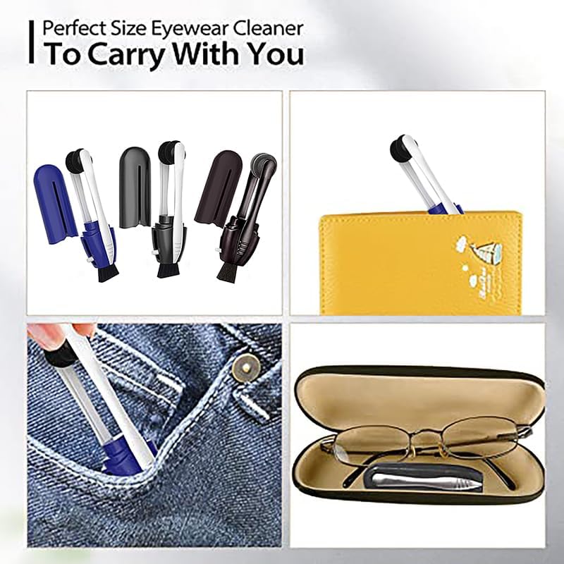 Portable Microfiber Eyeglass Cleaner 3 Count , Efficient and Durable Carbon Microfiber Technology, Lens Cleaner with Carbon Microfiber Tech and Mini Sunglasses Brush Cleaning Tool