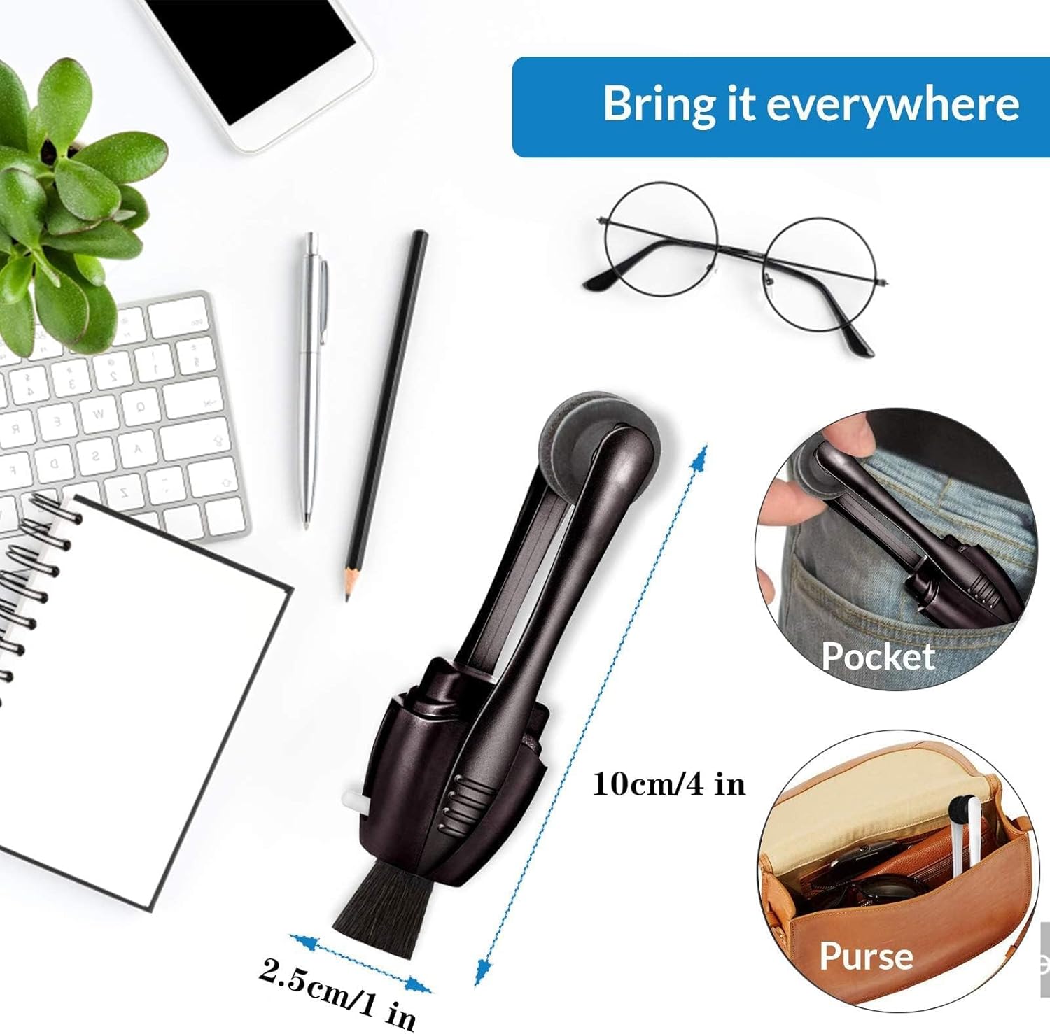 Portable Microfiber Eyeglass Cleaner 3 Count , Efficient and Durable Carbon Microfiber Technology, Lens Cleaner with Carbon Microfiber Tech and Mini Sunglasses Brush Cleaning Tool