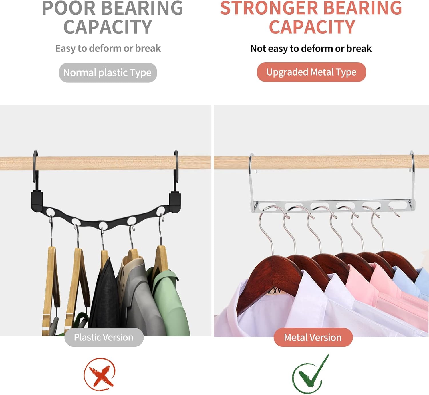 Space Saving Hangers for Clothes, 10 Pack Hanger Organizer Space Saver, Magic Metal Collapsible Closet Organizers, Multiple Hangers in One, College Dorm Room Essentials V1.0
