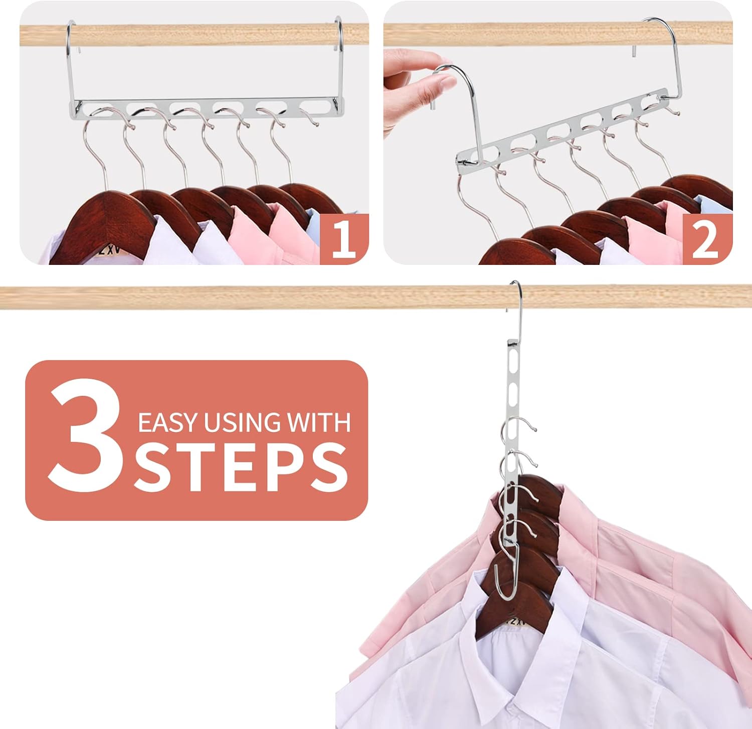 Space Saving Hangers for Clothes, 10 Pack Hanger Organizer Space Saver, Magic Metal Collapsible Closet Organizers, Multiple Hangers in One, College Dorm Room Essentials V1.0