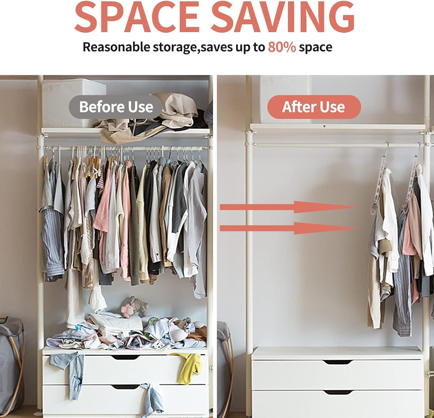 Space Saving Hangers for Clothes, 10 Pack Hanger Organizer Space Saver, Magic Metal Collapsible Closet Organizers, Multiple Hangers in One, College Dorm Room Essentials V1.0