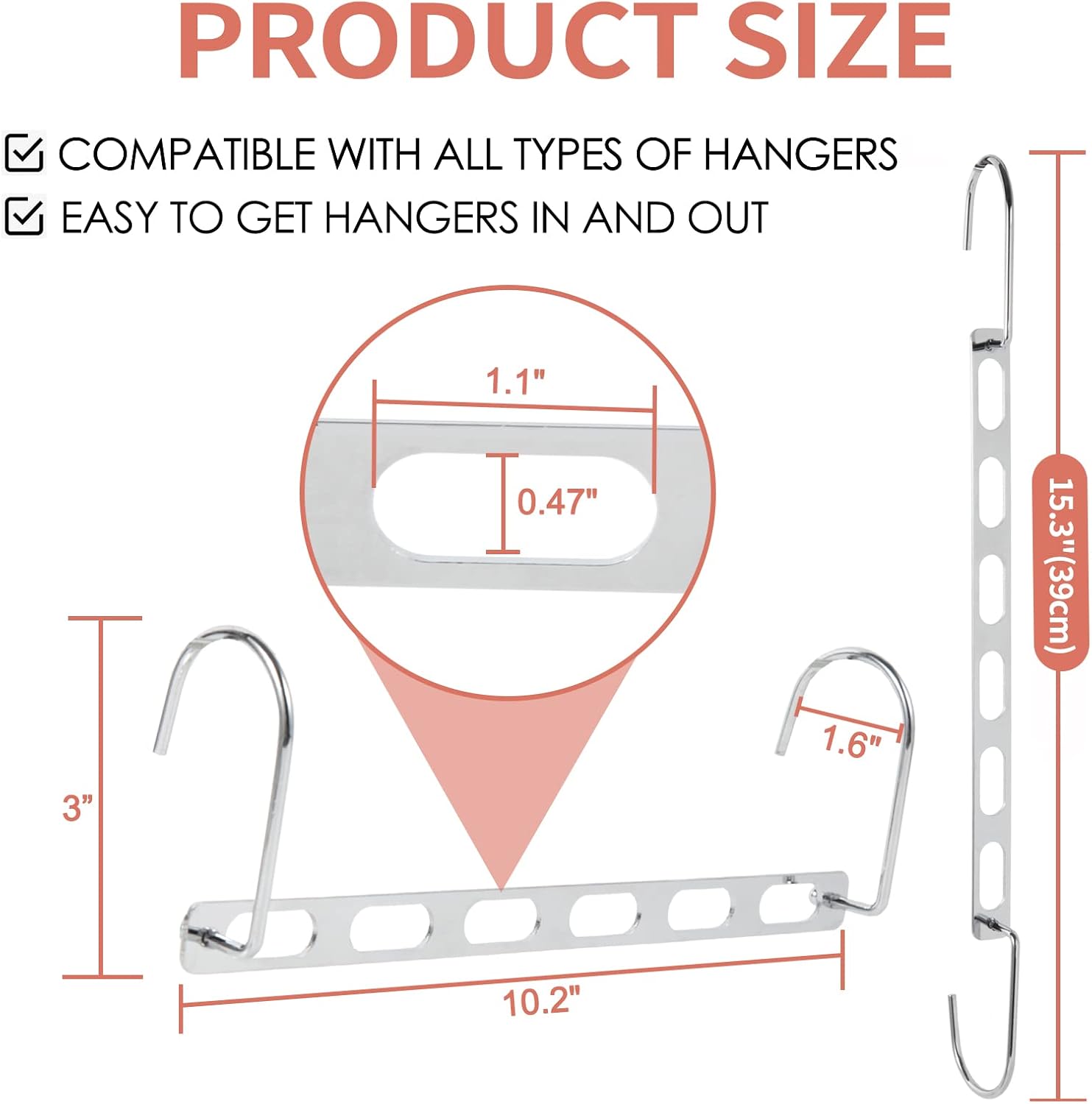 Space Saving Hangers for Clothes, 10 Pack Hanger Organizer Space Saver, Magic Metal Collapsible Closet Organizers, Multiple Hangers in One, College Dorm Room Essentials V1.0