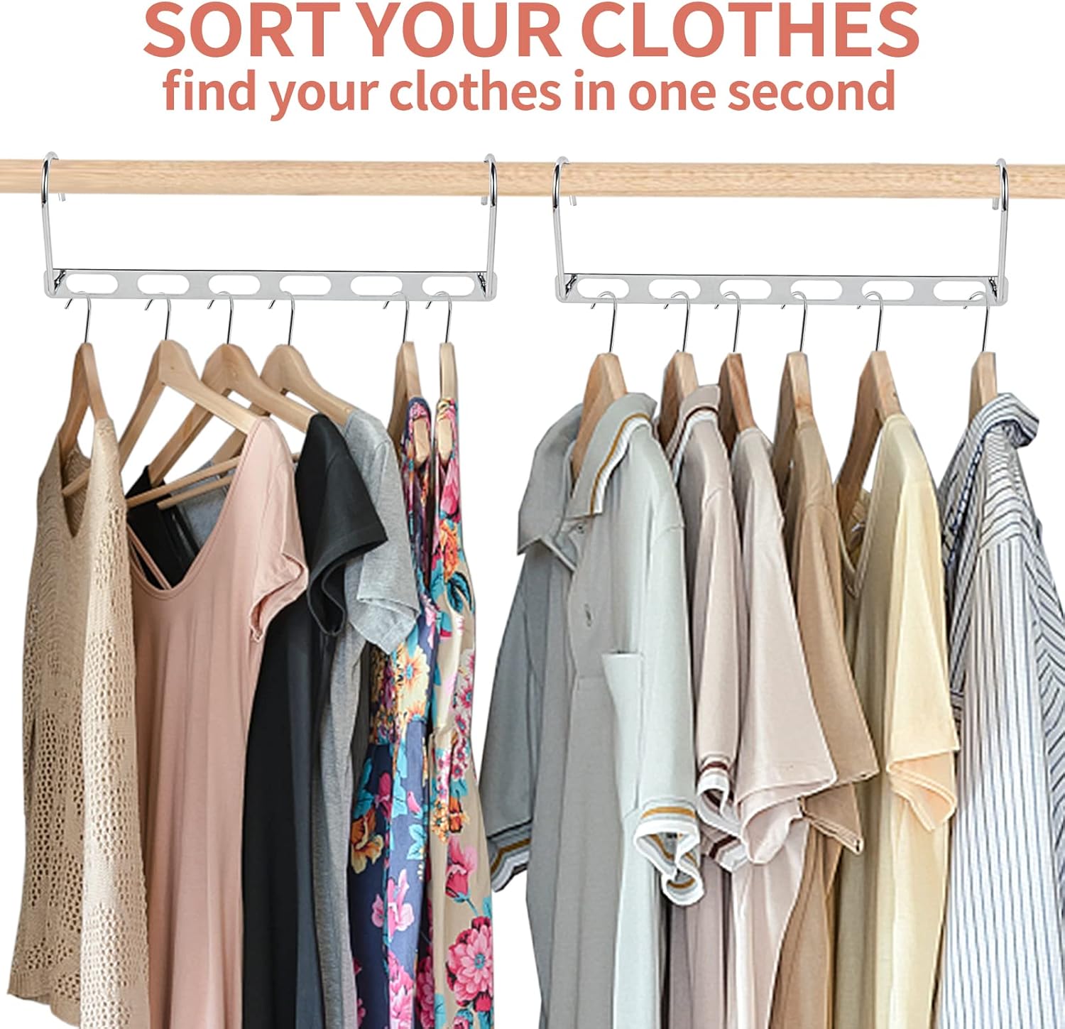 Space Saving Hangers for Clothes, 10 Pack Hanger Organizer Space Saver, Magic Metal Collapsible Closet Organizers, Multiple Hangers in One, College Dorm Room Essentials V1.0