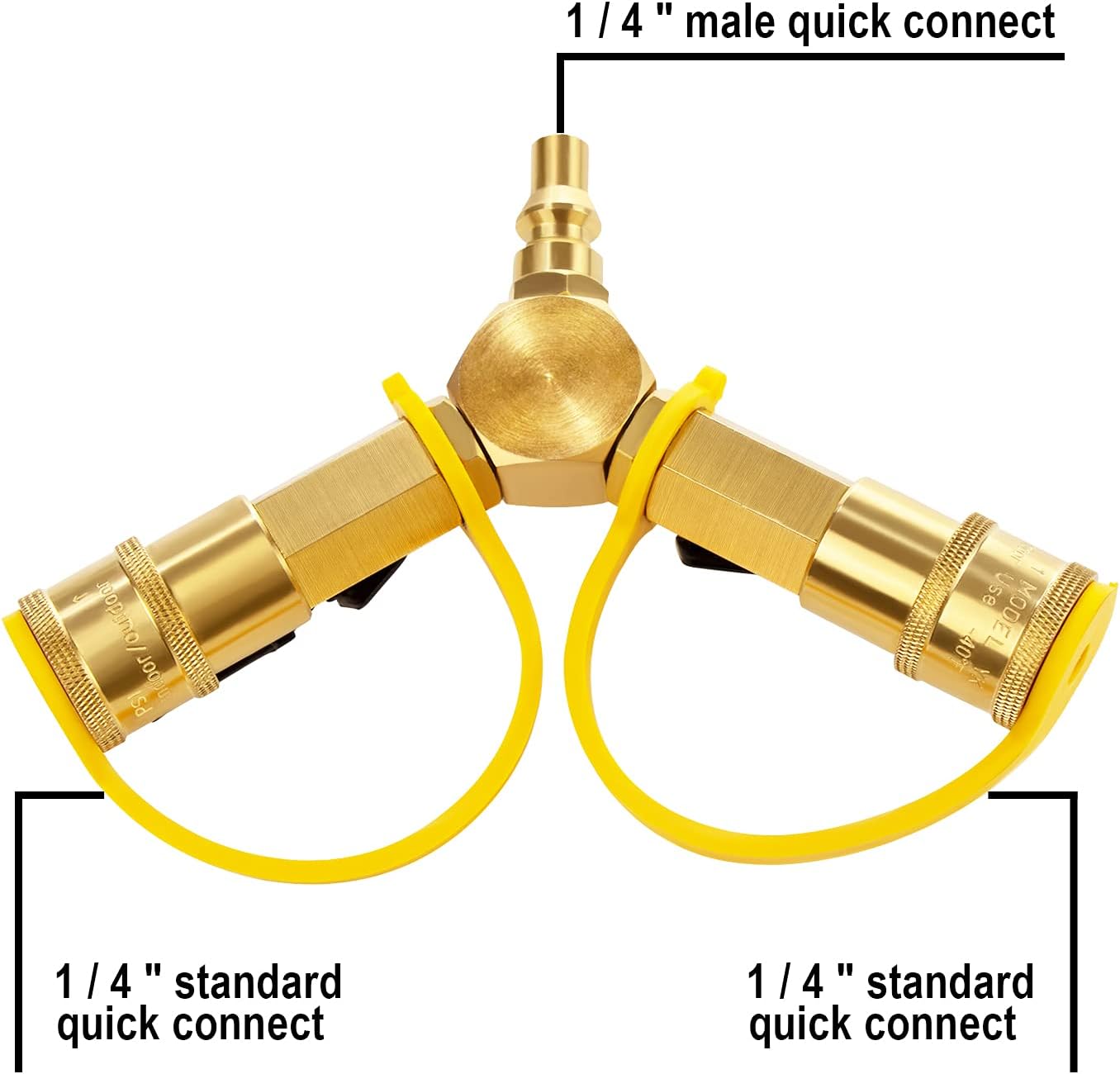 1/4" RV Propane Quick Connect Y Splitter Adapter with Shutoff Valve for RV Trailer and Quick Connect Propane Hose Connect to Motorhome Tabletop Grill, 2 Way 1/4 inch Quick Disconnect Kit
