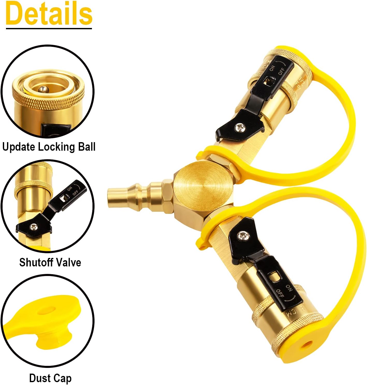 1/4" RV Propane Quick Connect Y Splitter Adapter with Shutoff Valve for RV Trailer and Quick Connect Propane Hose Connect to Motorhome Tabletop Grill, 2 Way 1/4 inch Quick Disconnect Kit