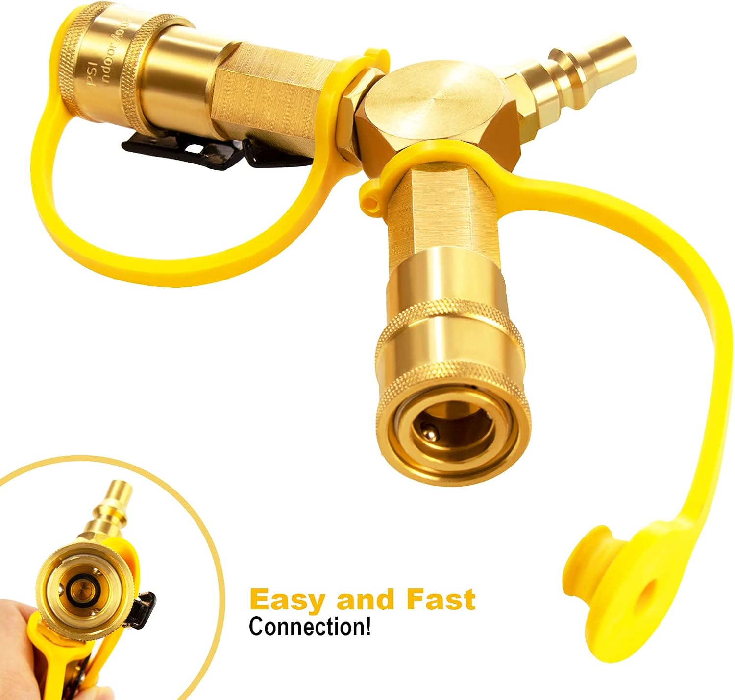 1/4" RV Propane Quick Connect Y Splitter Adapter with Shutoff Valve for RV Trailer and Quick Connect Propane Hose Connect to Motorhome Tabletop Grill, 2 Way 1/4 inch Quick Disconnect Kit