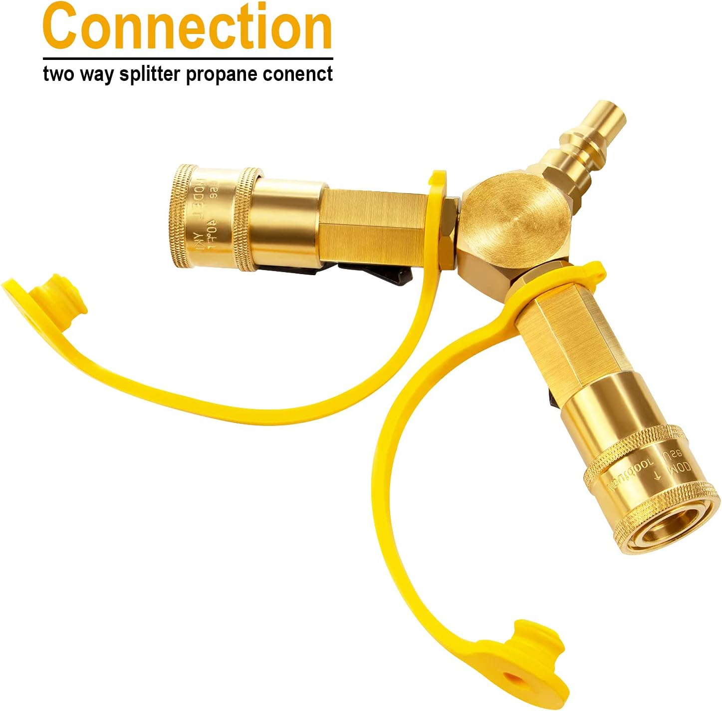 1/4" RV Propane Quick Connect Y Splitter Adapter with Shutoff Valve for RV Trailer and Quick Connect Propane Hose Connect to Motorhome Tabletop Grill, 2 Way 1/4 inch Quick Disconnect Kit