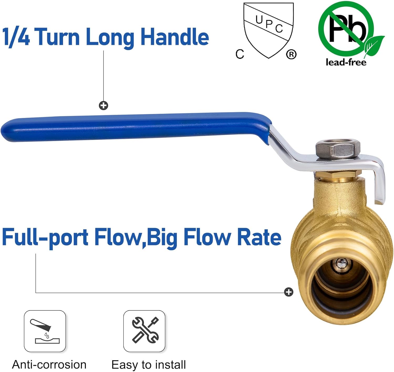 1/2" Press Ball Valve, Lead-Free Press into 1/2"Copper Tubing Connection with EPDM O-ring