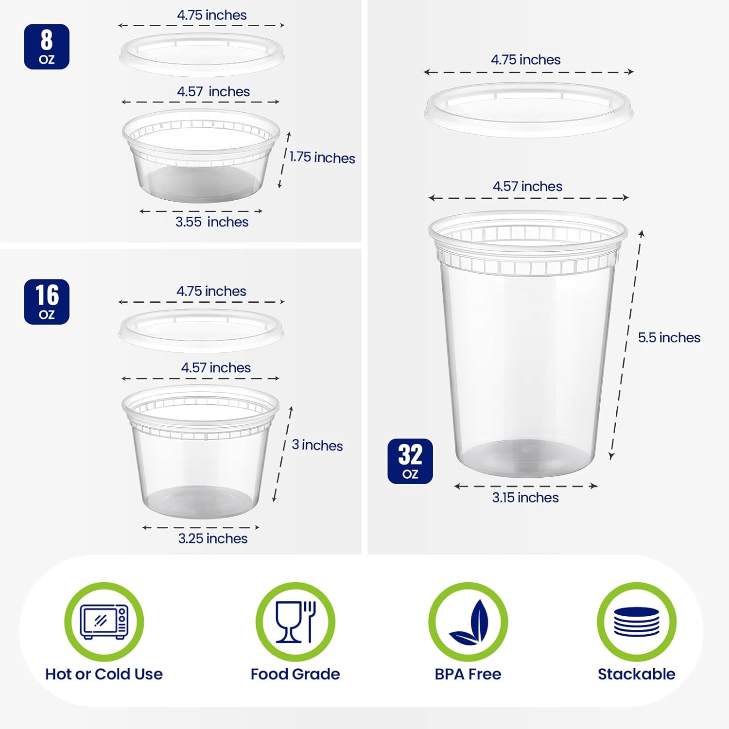 90 Sets Plastic Deli Containers With Lids, Assorted Sizes 8 oz 16oz 32oz Variety pack, Airtight Food Storage Containers, Freezer/Dishwasher/Microwave Safe, Soup Containers For Takeout Food Storage
