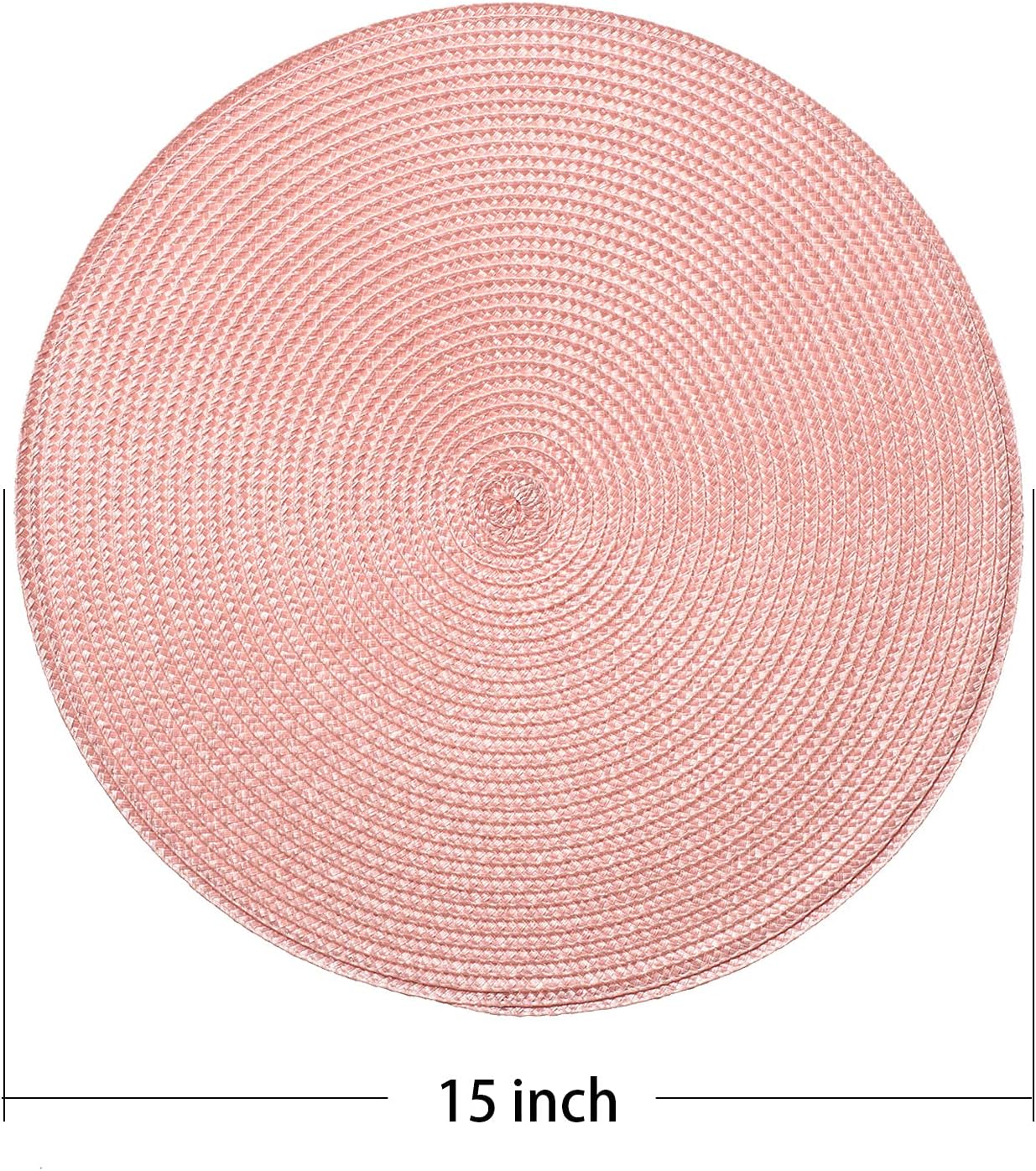 Round Braided Placemats 15 Inch Round Table Mats for Dining Tables Natural Woven Heat Resistant Place mats Set of 6 Pink