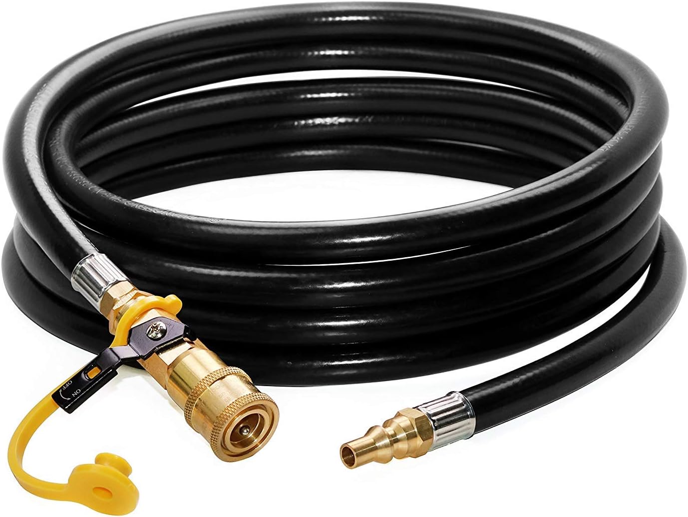 12 feet Low Pressure Propane RV Quick Connect Extension Hose, 1/4" Safety Shutoff Valve & Male Full Flow Plug for RVs