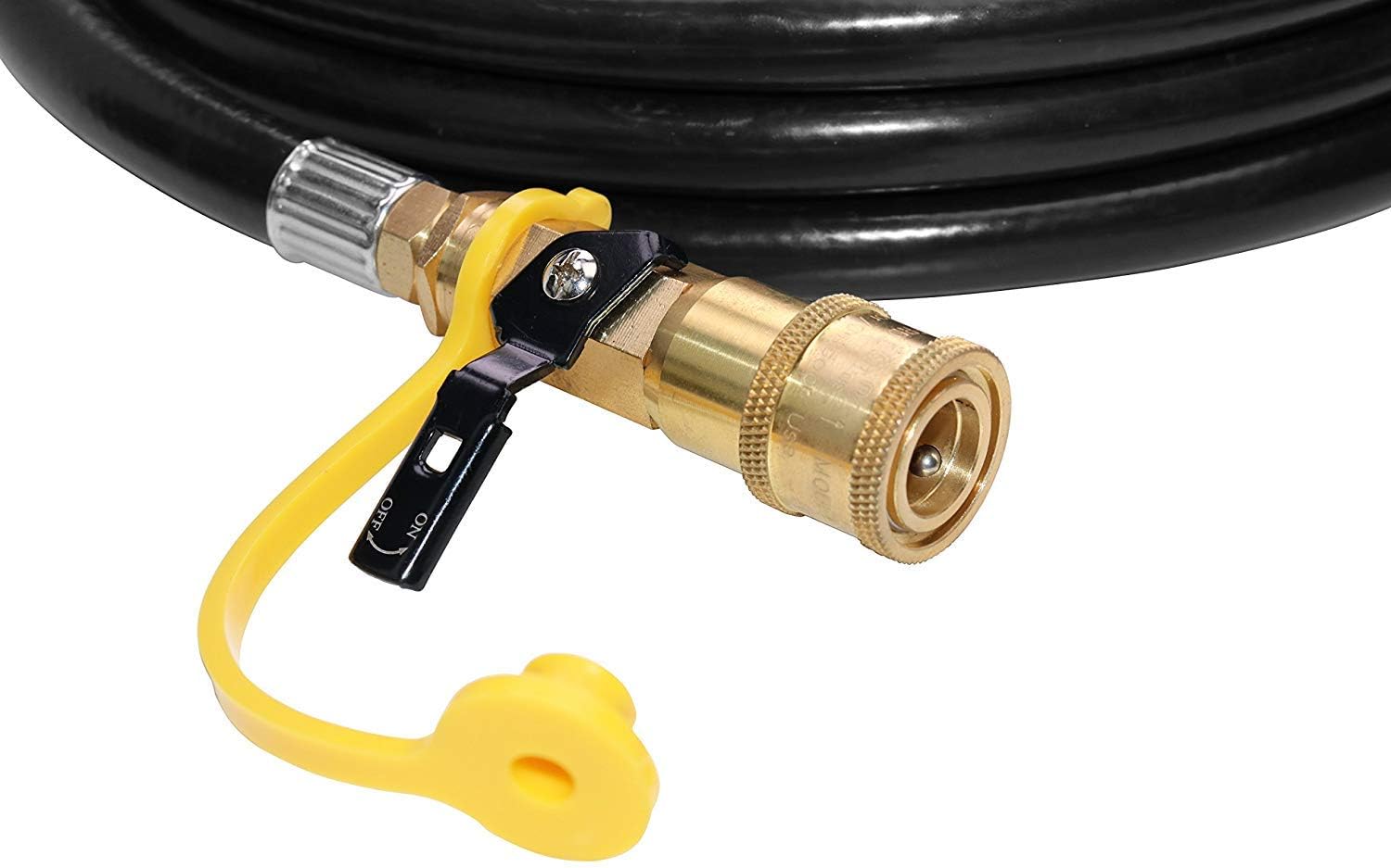 12 feet Low Pressure Propane RV Quick Connect Extension Hose, 1/4" Safety Shutoff Valve & Male Full Flow Plug for RVs