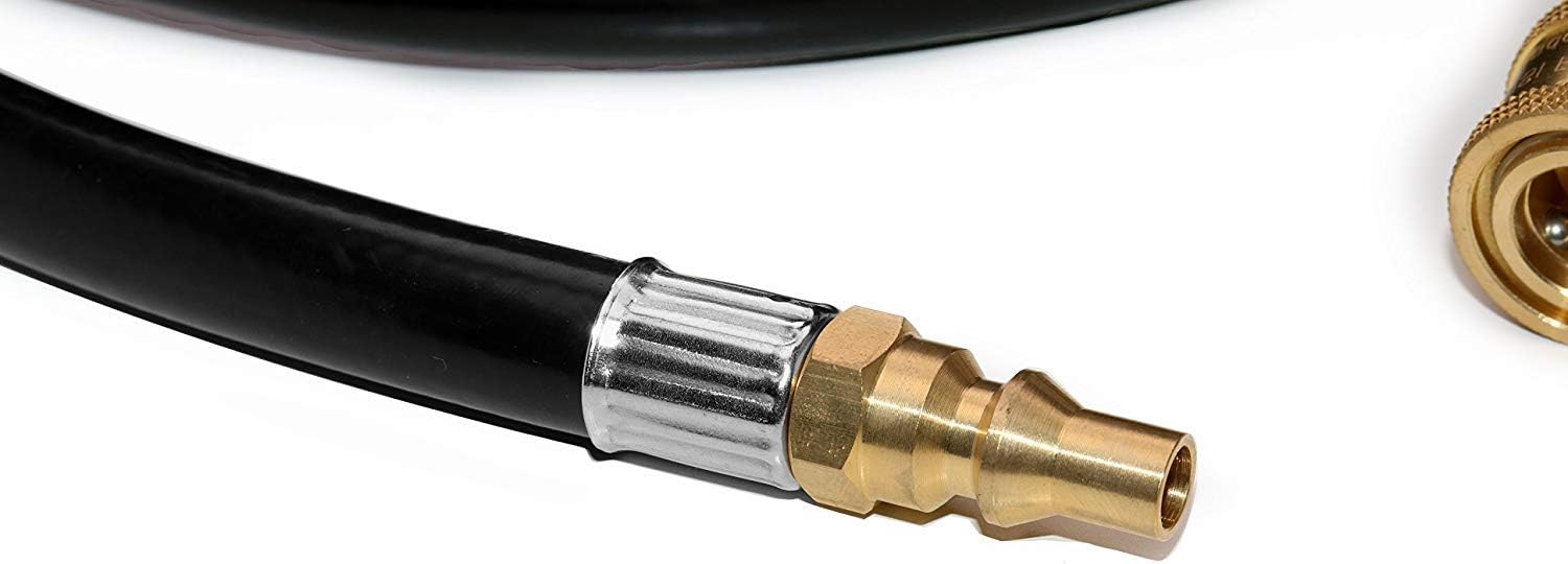 12 feet Low Pressure Propane RV Quick Connect Extension Hose, 1/4" Safety Shutoff Valve & Male Full Flow Plug for RVs