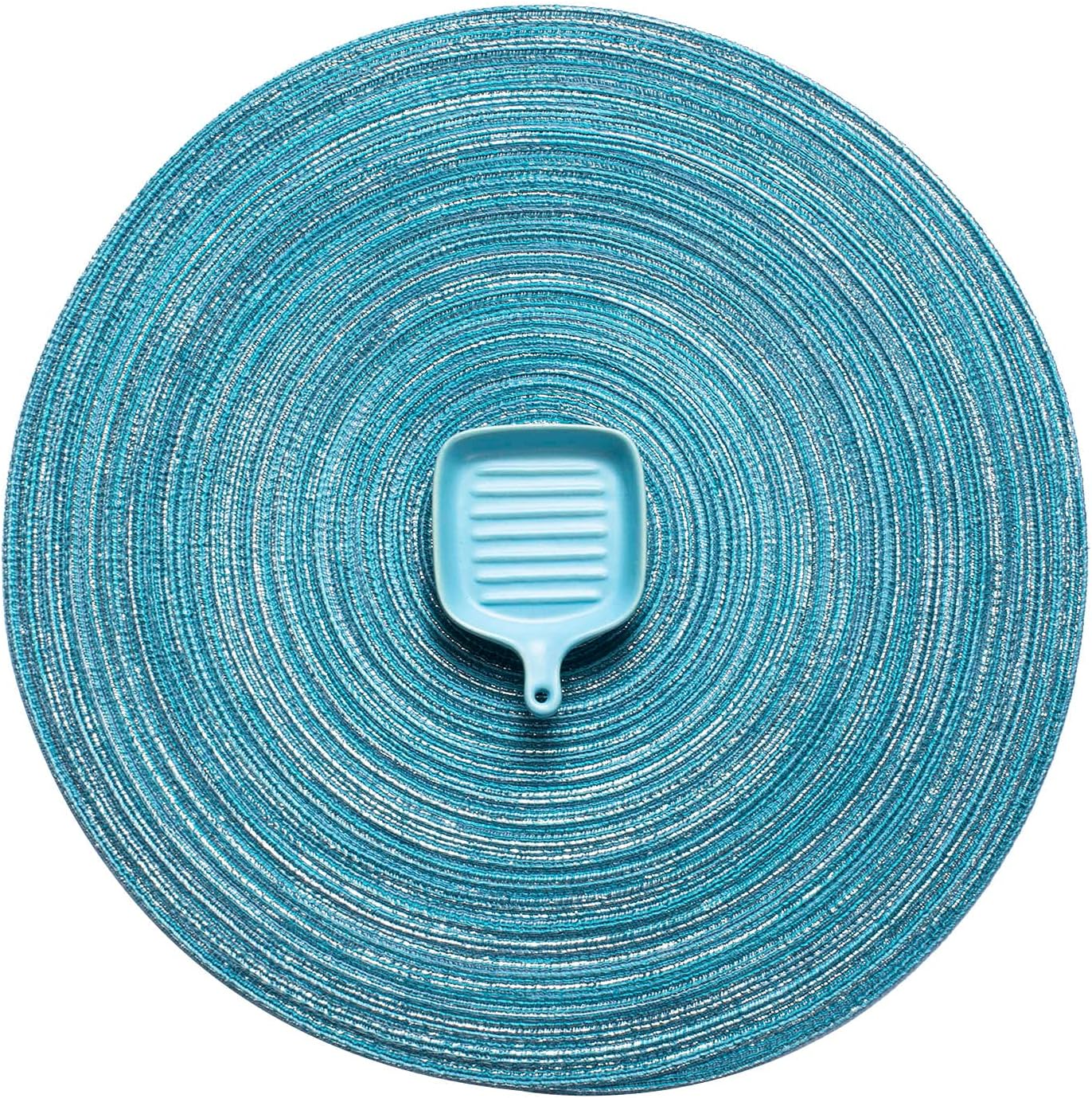Round Braided Placemats Set of 6 Round Table Mats for Dining Tables Natural Woven Heat Resistant Place mats 15 Inch Blue Silver