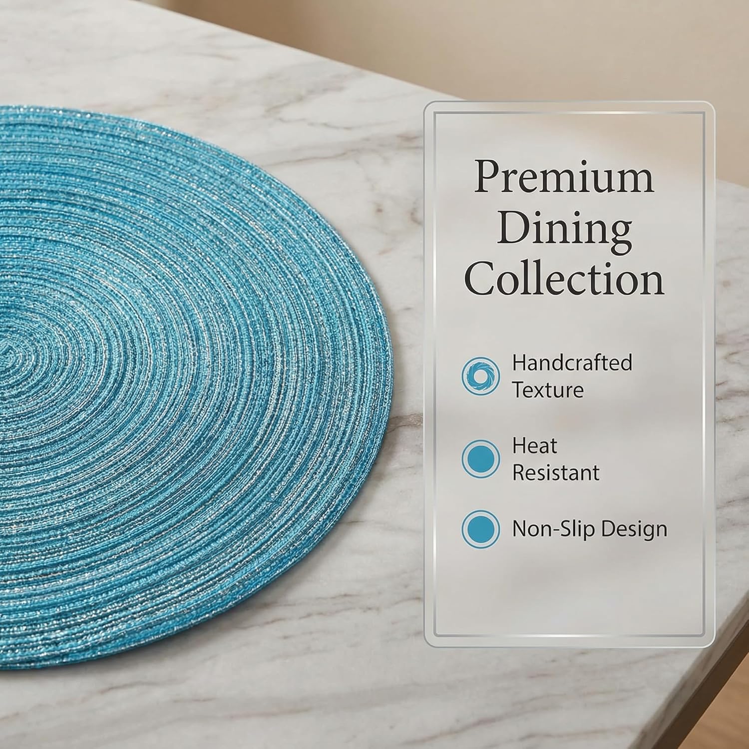 Round Braided Placemats Set of 6 Round Table Mats for Dining Tables Natural Woven Heat Resistant Place mats 15 Inch Blue Silver