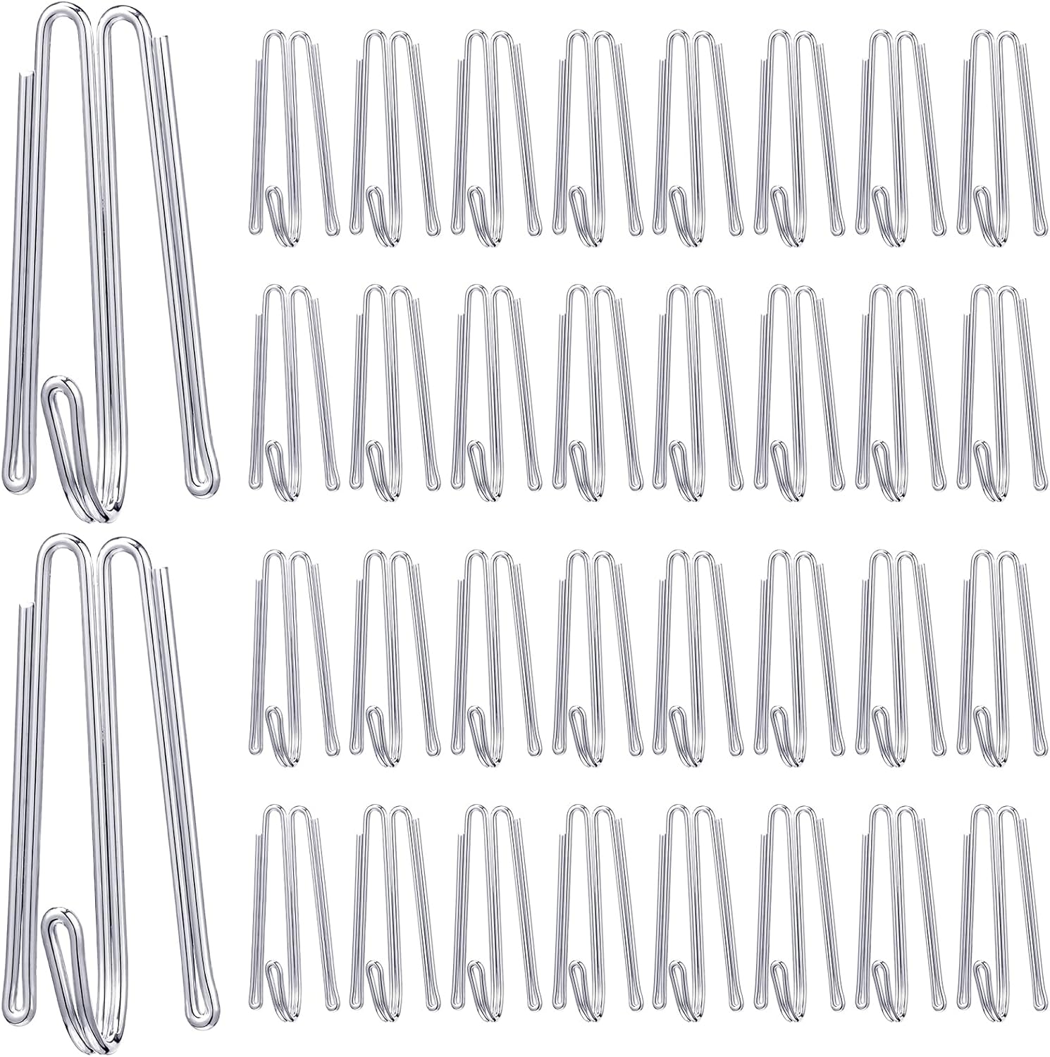 Pleat Hooks Stainless Steel Curtain Hooks Drapery Clasp and Pin 4 Prongs Pinch Pleat Tools Clips for Window, Shower Curtain 60 Pcs