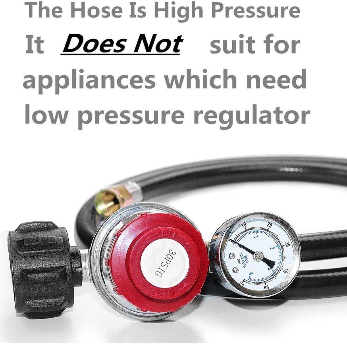 4 FT 0-30 PSI Adjustable High Pressure Propane Regulator and Hose with Gauge, Fits for Grill Burner Turkey Fryer Cooker Firepit Forge and More