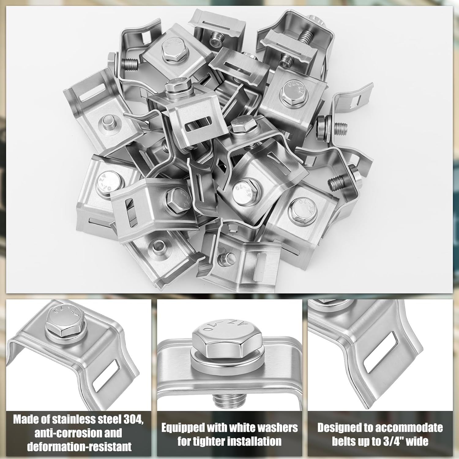 25 Pcs 304 Stainless Steel Single Bolt 3/4 Inch Flared Leg Bracket, Sign Mounting Brackets with Steel Bolt and Nylon Washer for Mount Traffic Signs, Security Cameras or Traffic Cameras Silver