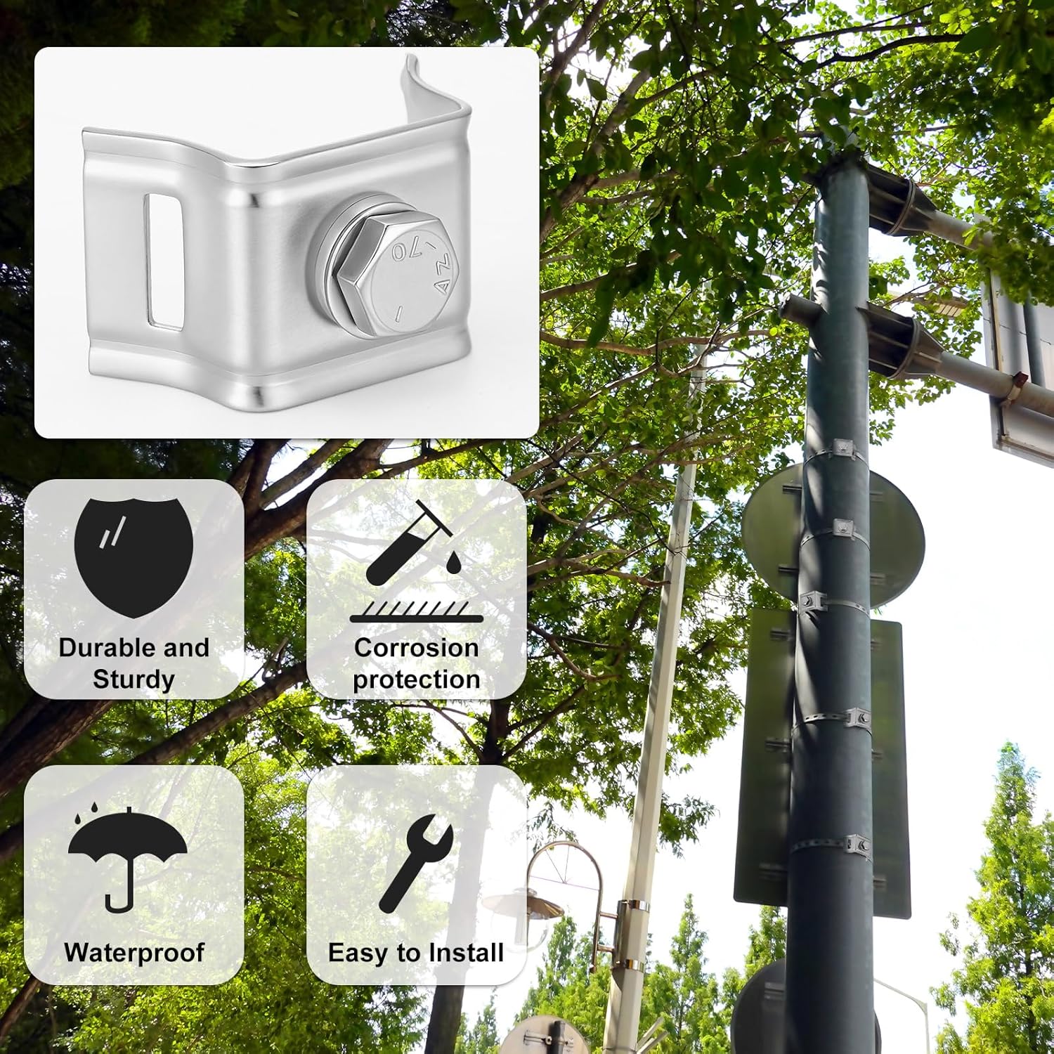 25 Pcs 304 Stainless Steel Single Bolt 3/4 Inch Flared Leg Bracket, Sign Mounting Brackets with Steel Bolt and Nylon Washer for Mount Traffic Signs, Security Cameras or Traffic Cameras Silver