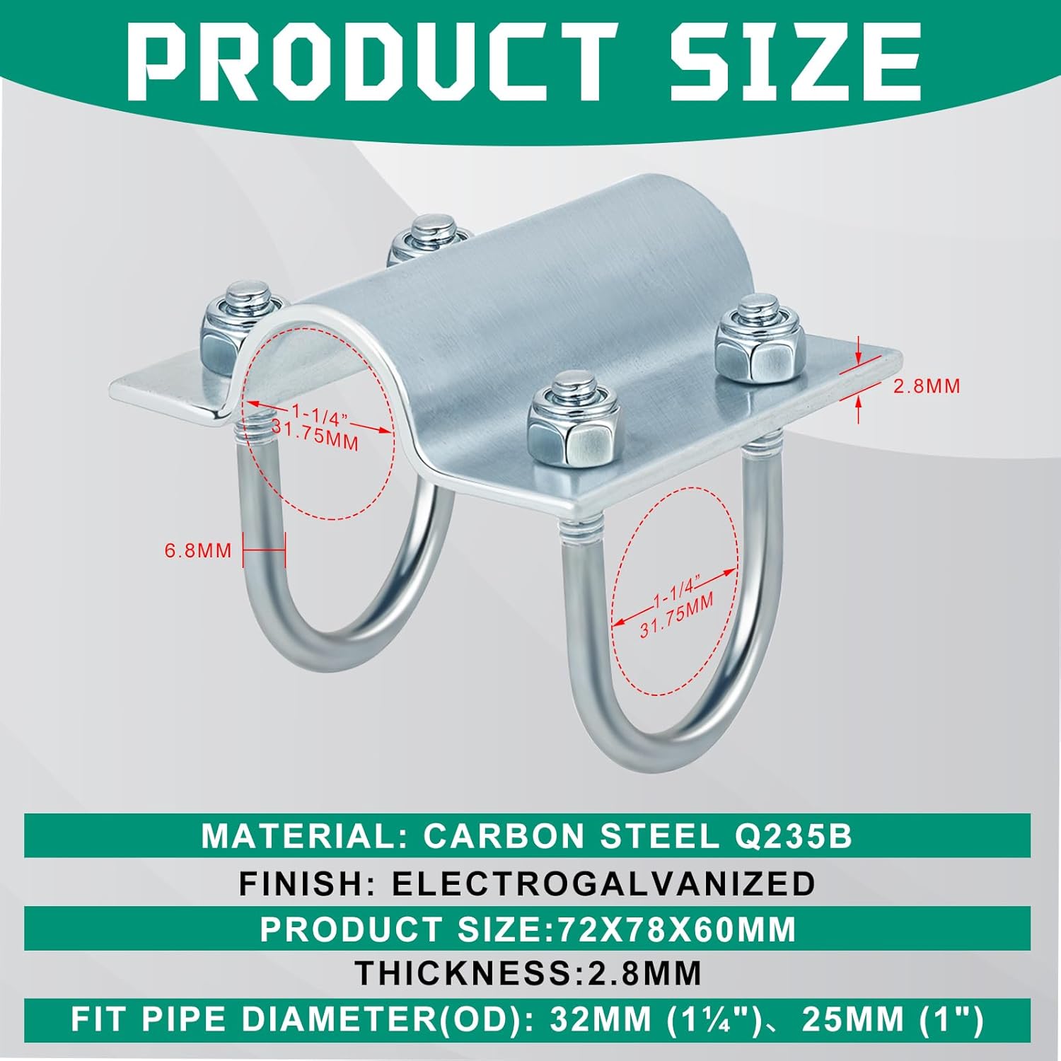 12 Set U Bolt Cross Pipe Clamps for 1" OD, Carbon Steel Greenhouse Cross Grid Connector Post Clamps for Canopy Fittings, Chain Link Fence Brackets, Mast Mounting