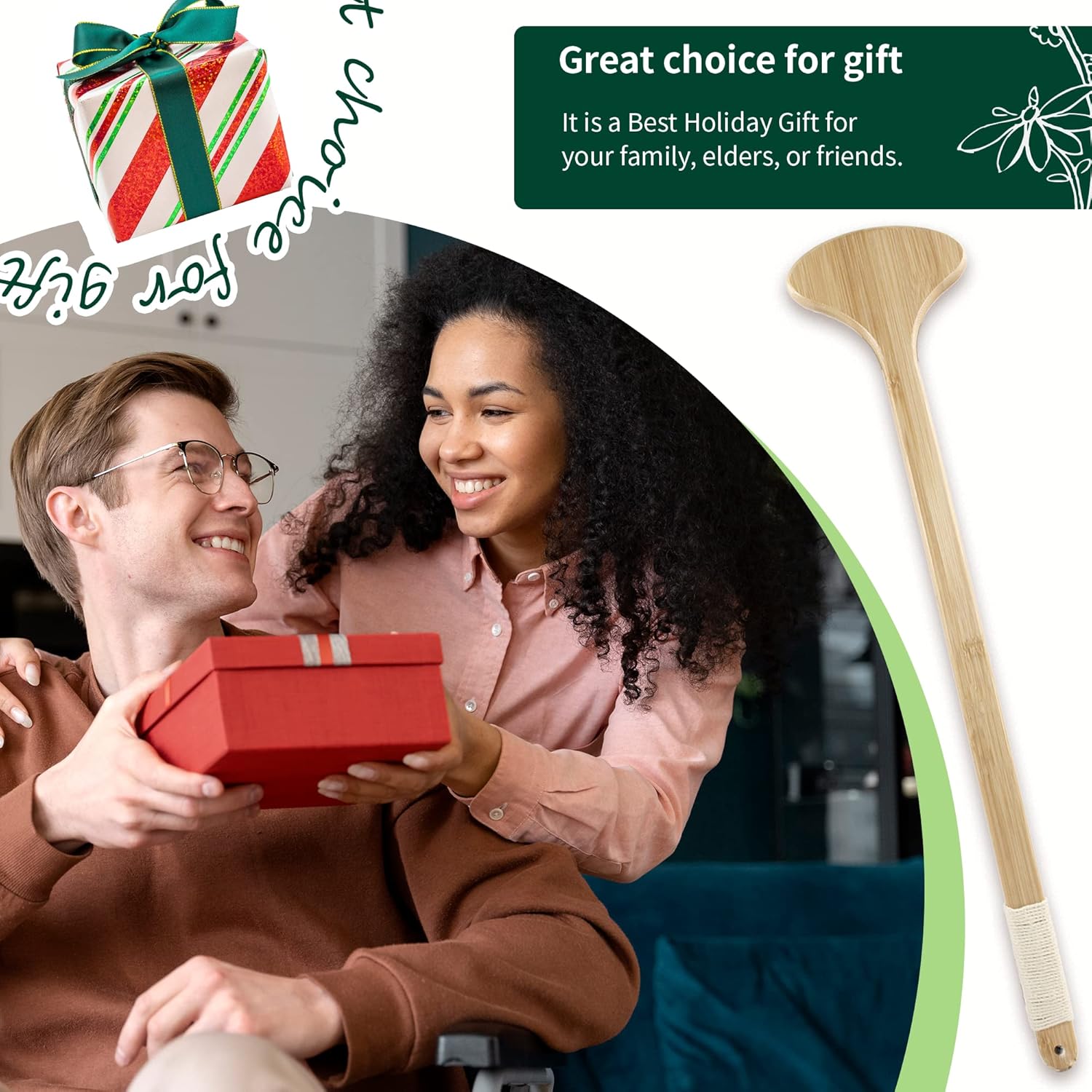 Bamboo Back Scratcher, 22'' Extra Long Curved Handle Reach Back Easily, Wide Brush Head Soft Bristles for Instant Itch Relief, Wet or Dry Use for Shower, Easy to Grip for Men/Women/Elderly