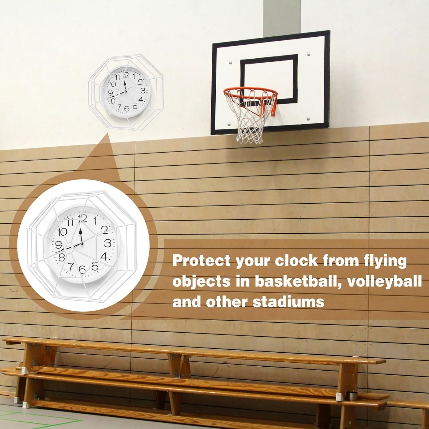 lulu Clock/Ball Damage Protector, Protective Coated Guard Device Safety Cover, 14.25 Inch Diameter, Iron, for Clock Damage Protector in The Gym