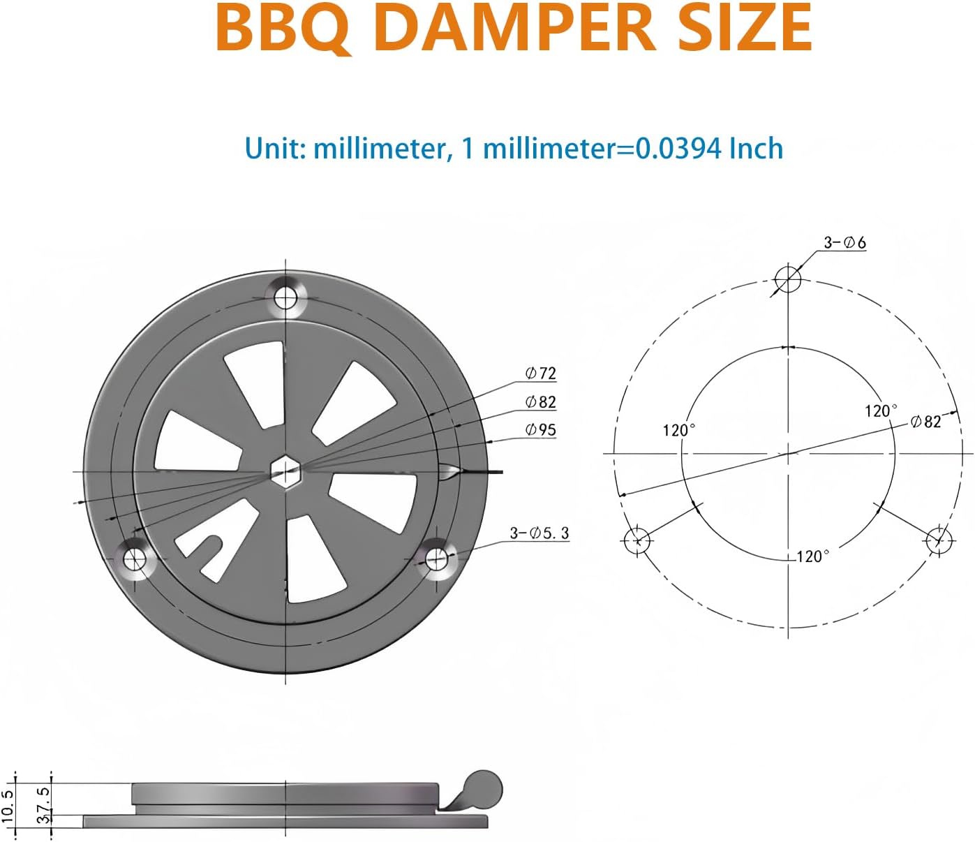 Stainless Steel BBQ Smoker Air Vent - Adjustable Grill Damper for Controlling Airflow - Replacement Parts for Grill and Smoker Vents - 8 Packs