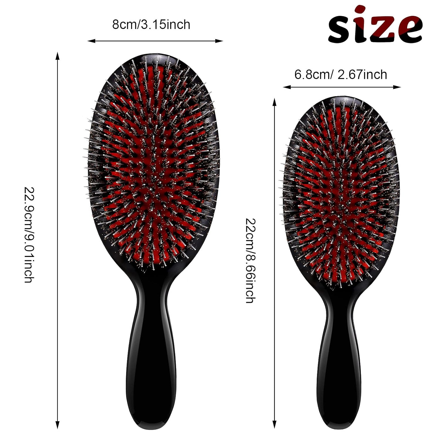 Hair Brushes, 2 Pieces Boar Bristle Hair Brushes with Nylon Quill, Natural Bristles Hair Extensions for Women, Men and Kids, Promotes Smooth and Healthy Hair Growth