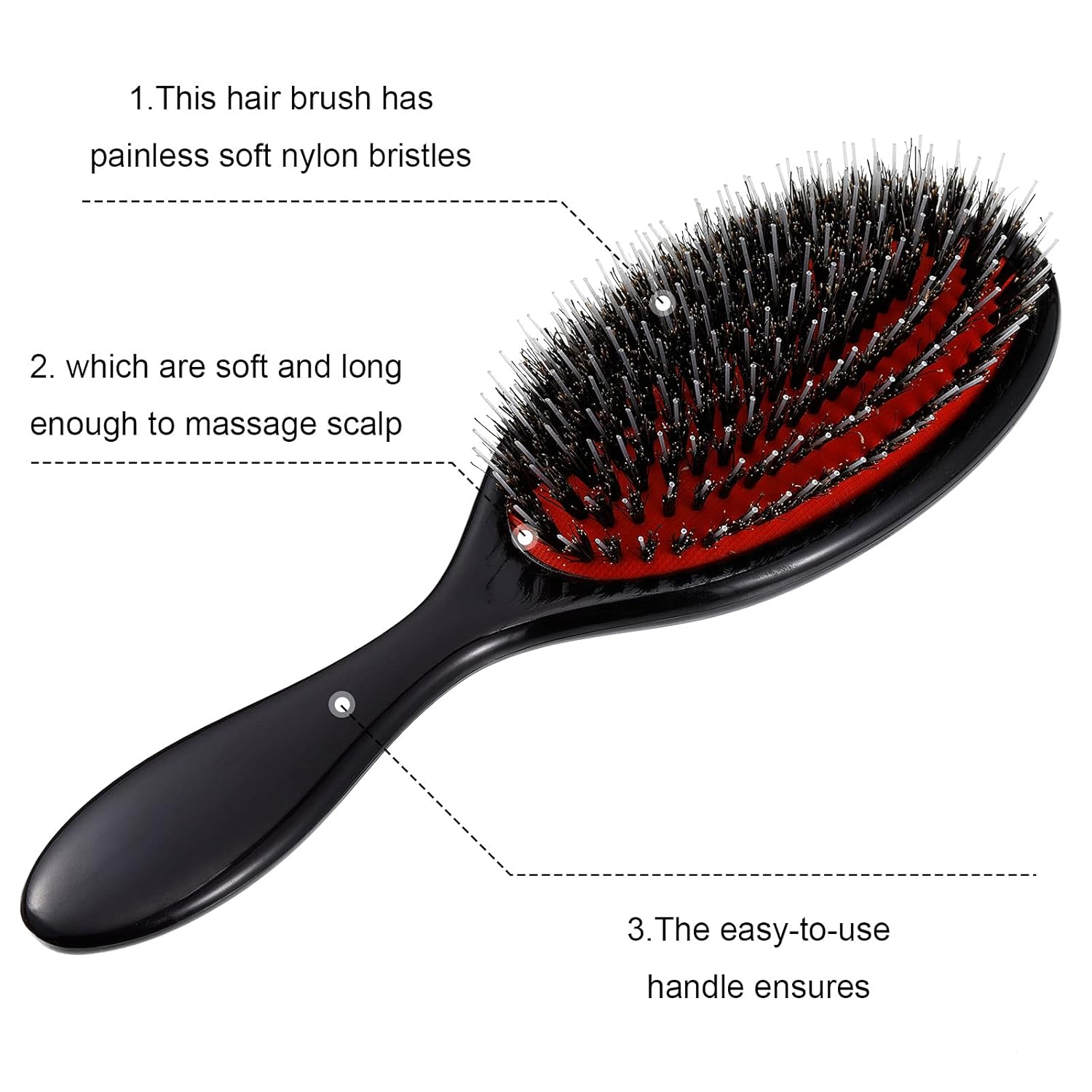Hair Brushes, 2 Pieces Boar Bristle Hair Brushes with Nylon Quill, Natural Bristles Hair Extensions for Women, Men and Kids, Promotes Smooth and Healthy Hair Growth