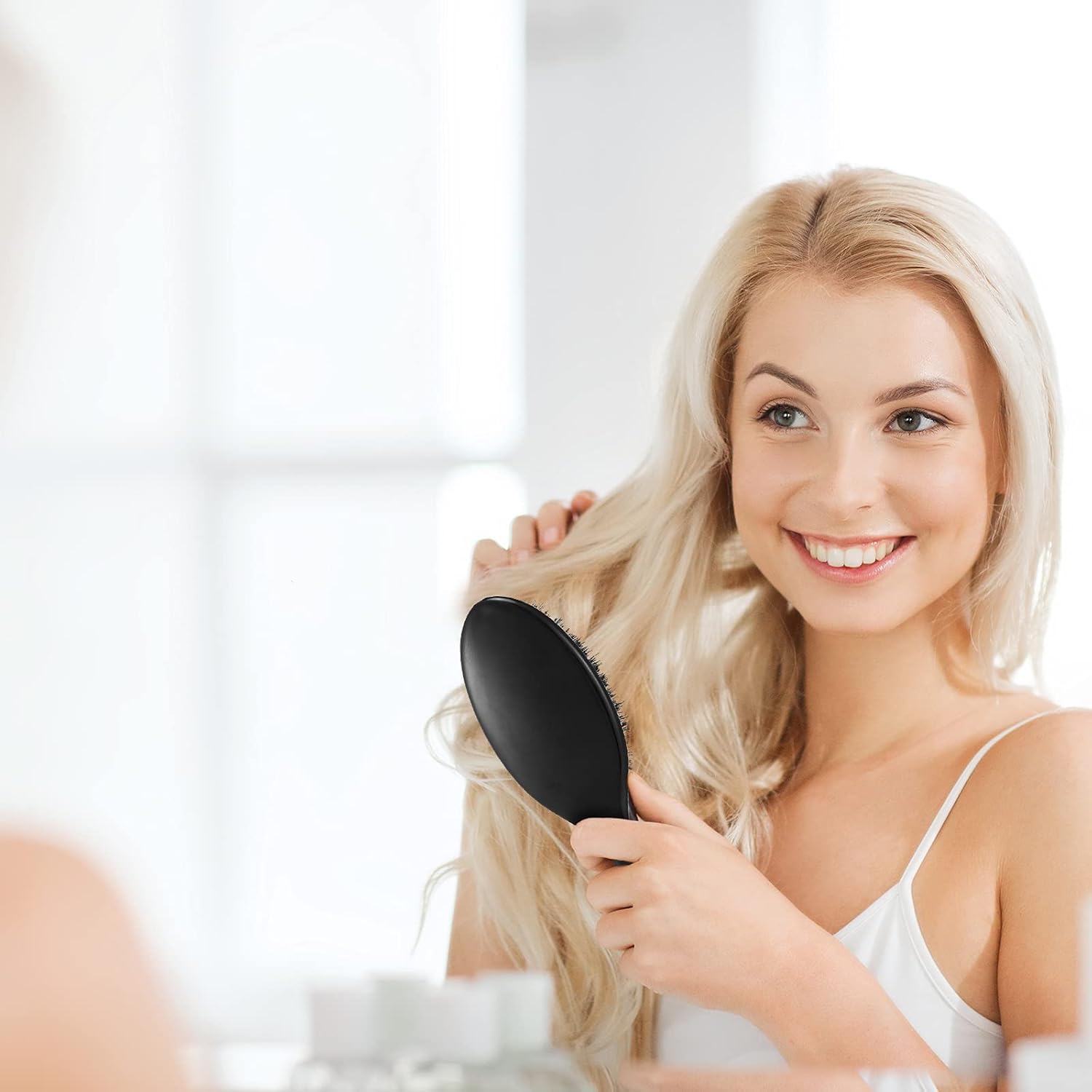 Hair Brushes, 2 Pieces Boar Bristle Hair Brushes with Nylon Quill, Natural Bristles Hair Extensions for Women, Men and Kids, Promotes Smooth and Healthy Hair Growth