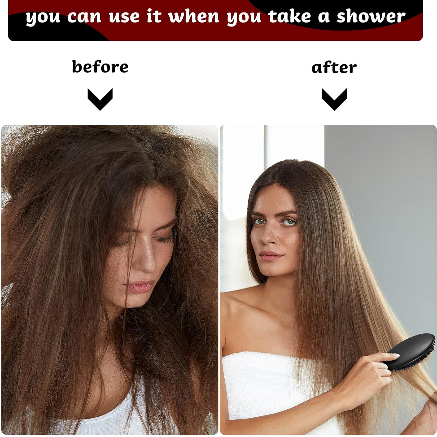 Hair Brushes, 2 Pieces Boar Bristle Hair Brushes with Nylon Quill, Natural Bristles Hair Extensions for Women, Men and Kids, Promotes Smooth and Healthy Hair Growth