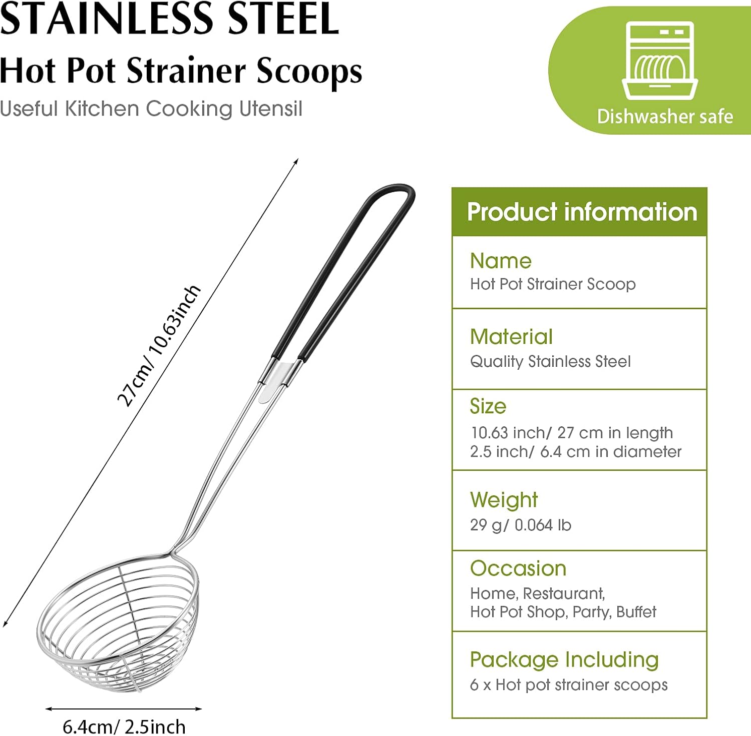 6 Pieces Hot Pot Kit Strainer Scoops Stainless Steel 2.5 Inch Mini Spider Strainer Skimmer Pasta Mesh Spoon Asian Skimmer Spoon Ladle with Handle for Home Black