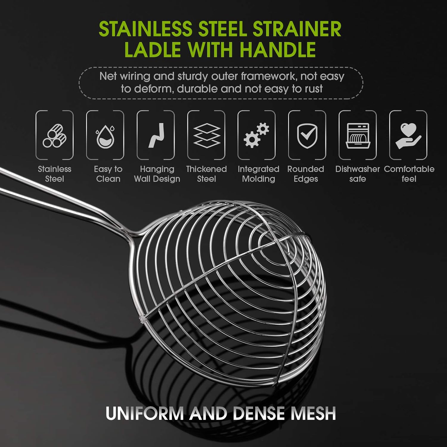 6 Pieces Hot Pot Kit Strainer Scoops Stainless Steel 2.5 Inch Mini Spider Strainer Skimmer Pasta Mesh Spoon Asian Skimmer Spoon Ladle with Handle for Home Black
