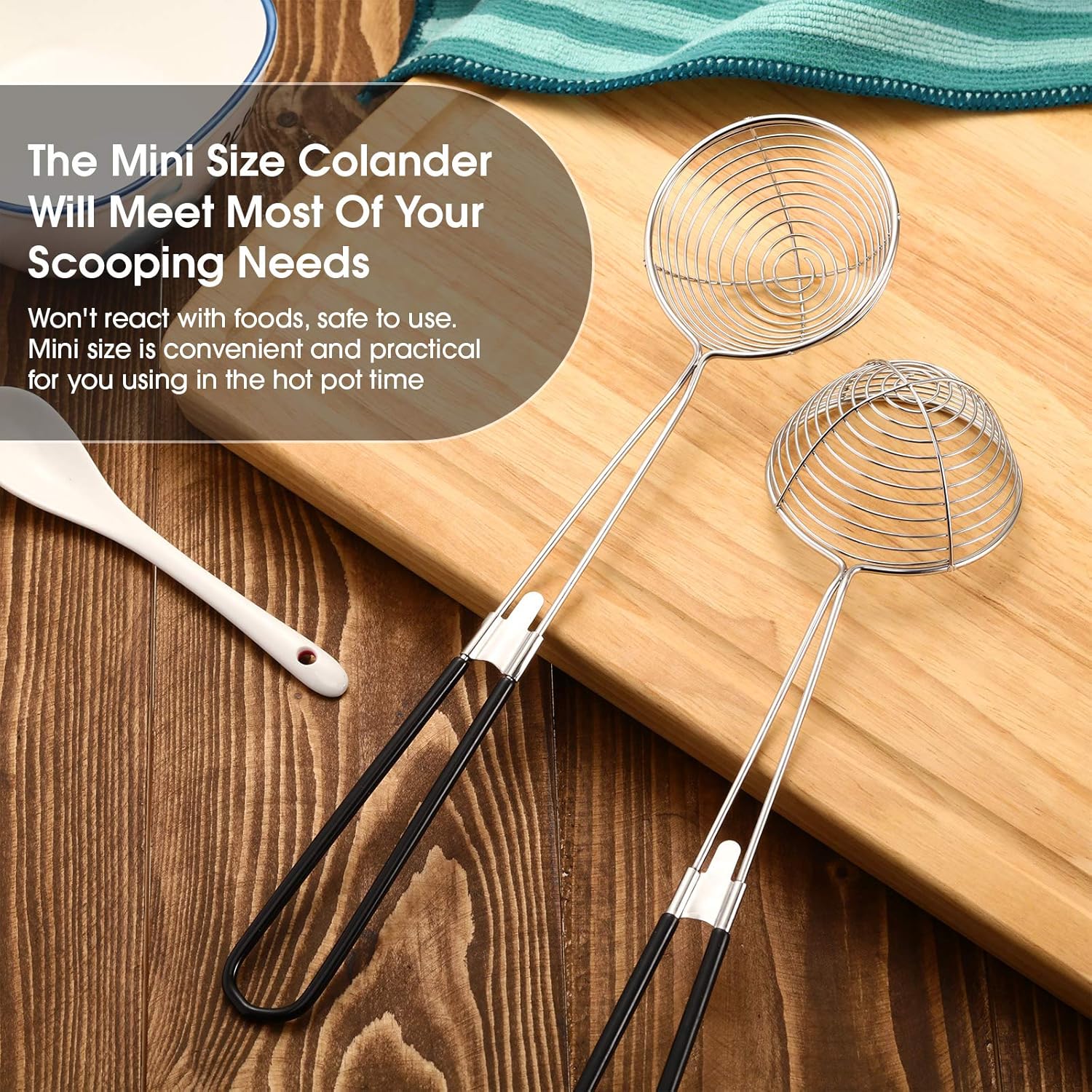 6 Pieces Hot Pot Kit Strainer Scoops Stainless Steel 2.5 Inch Mini Spider Strainer Skimmer Pasta Mesh Spoon Asian Skimmer Spoon Ladle with Handle for Home Black