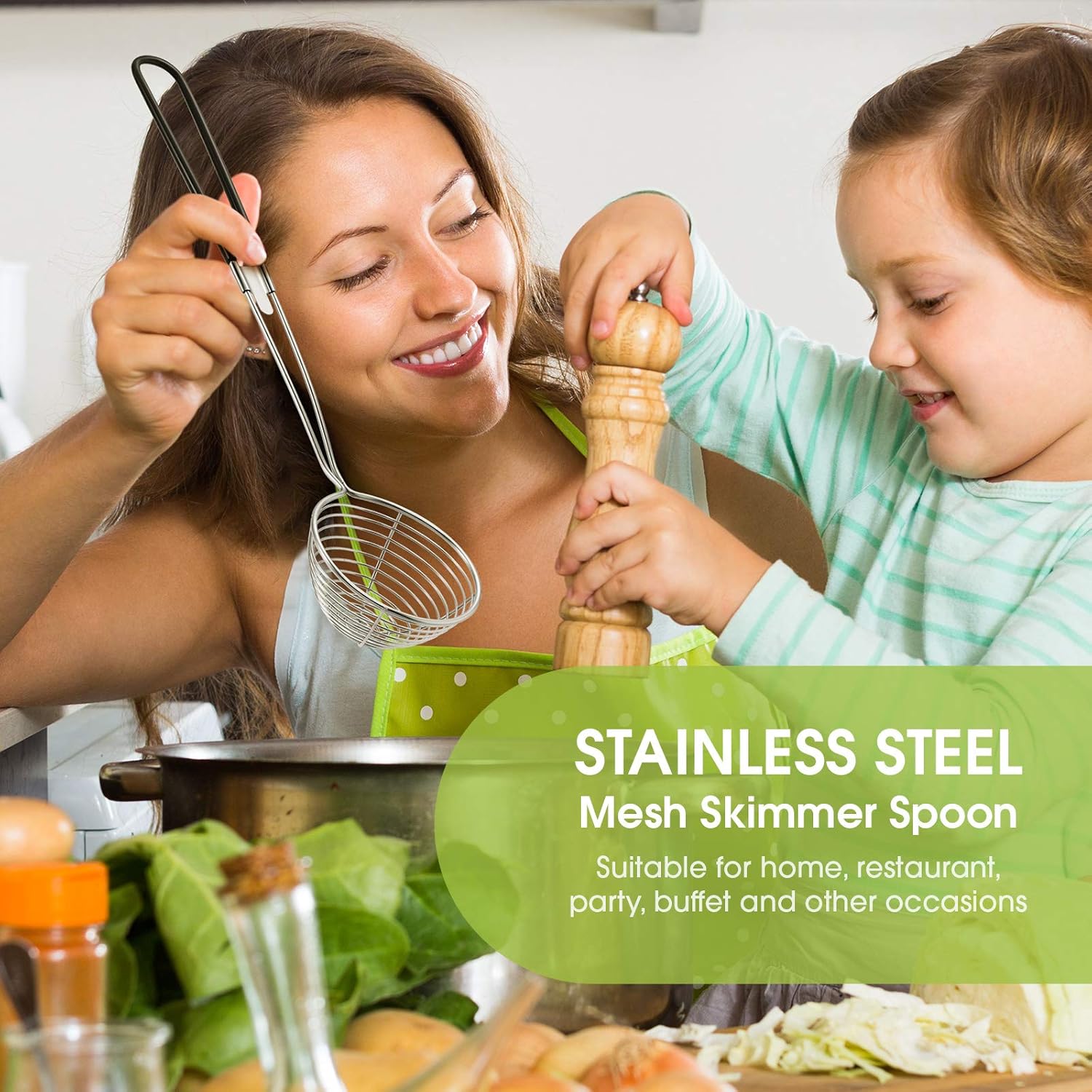 6 Pieces Hot Pot Kit Strainer Scoops Stainless Steel 2.5 Inch Mini Spider Strainer Skimmer Pasta Mesh Spoon Asian Skimmer Spoon Ladle with Handle for Home Black