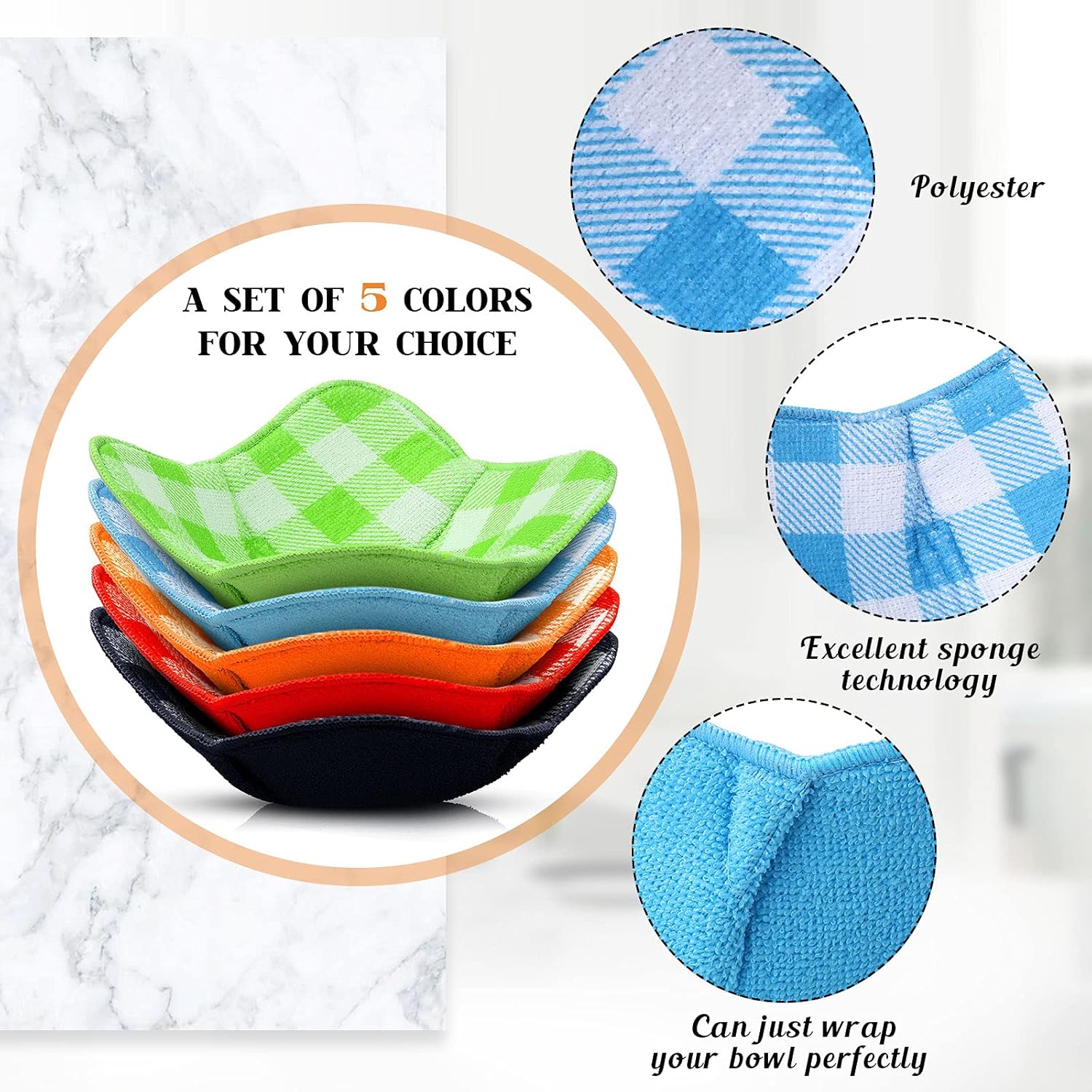 5 Pieces Hot Bowl Holder Microwave Safe Bowl Cozies Multipurpose Heat Proof Plate Holder to Prevent Hand from Heat and Maintain Food Warm Red, Blue, Green, Yellow, Black