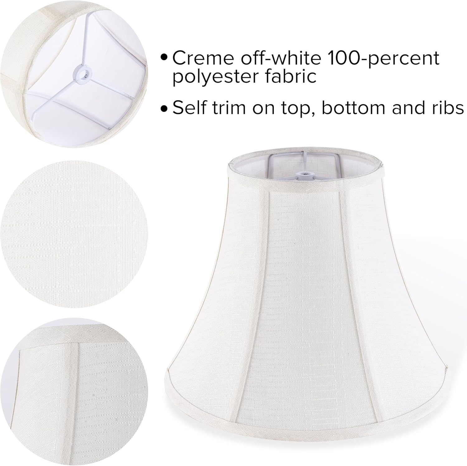 Creme White Bell Lamp Shades Set of 2 Medium Shade 6.7``Top x 13``Bottom x 10``High Spider Traditional Lampshade for Table & Bedside Lamp - Replacement Lampshades By