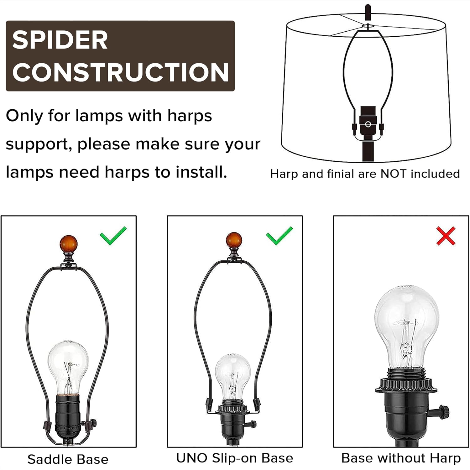 Creme White Bell Lamp Shades Set of 2 Medium Shade 6.7``Top x 13``Bottom x 10``High Spider Traditional Lampshade for Table & Bedside Lamp - Replacement Lampshades By