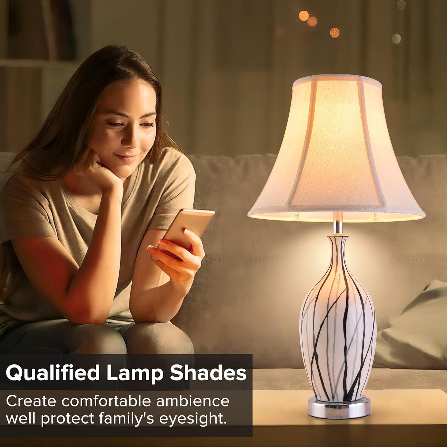 Creme White Bell Lamp Shades Set of 2 Medium Shade 6.7``Top x 13``Bottom x 10``High Spider Traditional Lampshade for Table & Bedside Lamp - Replacement Lampshades By