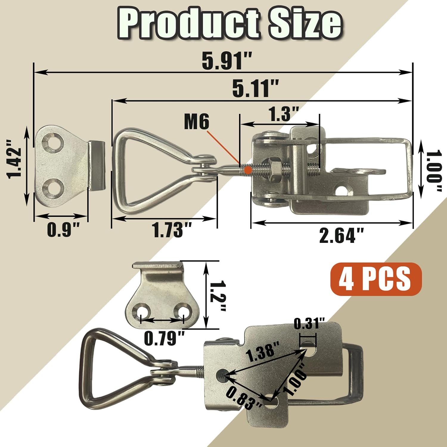 4PCS Thickened Stainless Steel Toggle Latch Clamp Adjustable Heavy Duty Pull Hasp Latches Toggle Latch Clamp with Lock Hole Toggle Latch Catch Set for Trunk Jig Smoker Door and Tool Boxes Silver