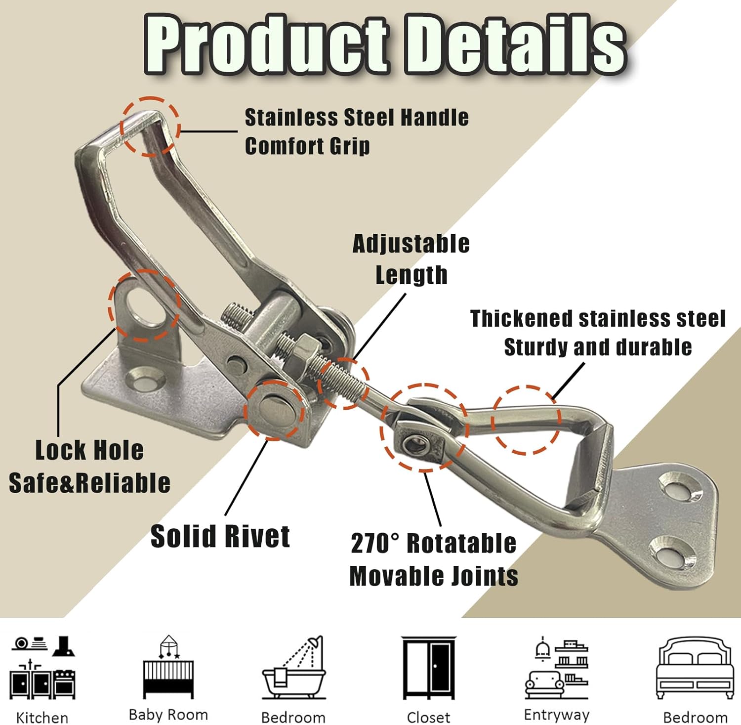 4PCS Thickened Stainless Steel Toggle Latch Clamp Adjustable Heavy Duty Pull Hasp Latches Toggle Latch Clamp with Lock Hole Toggle Latch Catch Set for Trunk Jig Smoker Door and Tool Boxes Silver