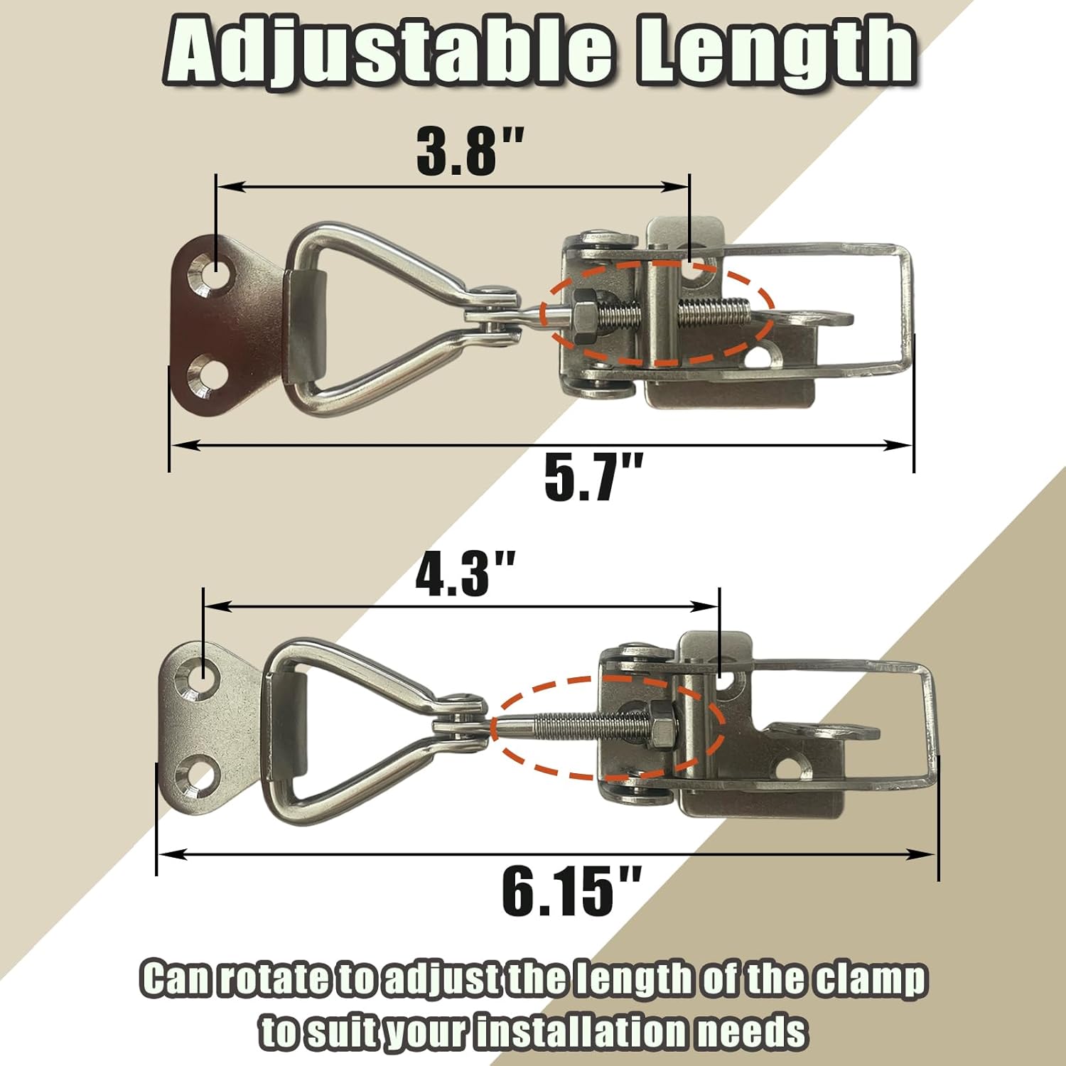 4PCS Thickened Stainless Steel Toggle Latch Clamp Adjustable Heavy Duty Pull Hasp Latches Toggle Latch Clamp with Lock Hole Toggle Latch Catch Set for Trunk Jig Smoker Door and Tool Boxes Silver