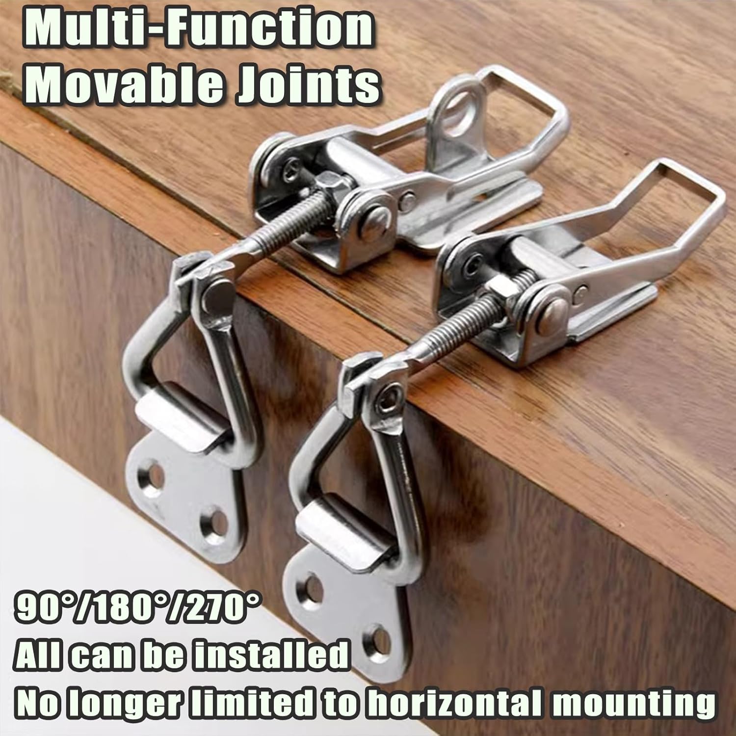 4PCS Thickened Stainless Steel Toggle Latch Clamp Adjustable Heavy Duty Pull Hasp Latches Toggle Latch Clamp with Lock Hole Toggle Latch Catch Set for Trunk Jig Smoker Door and Tool Boxes Silver