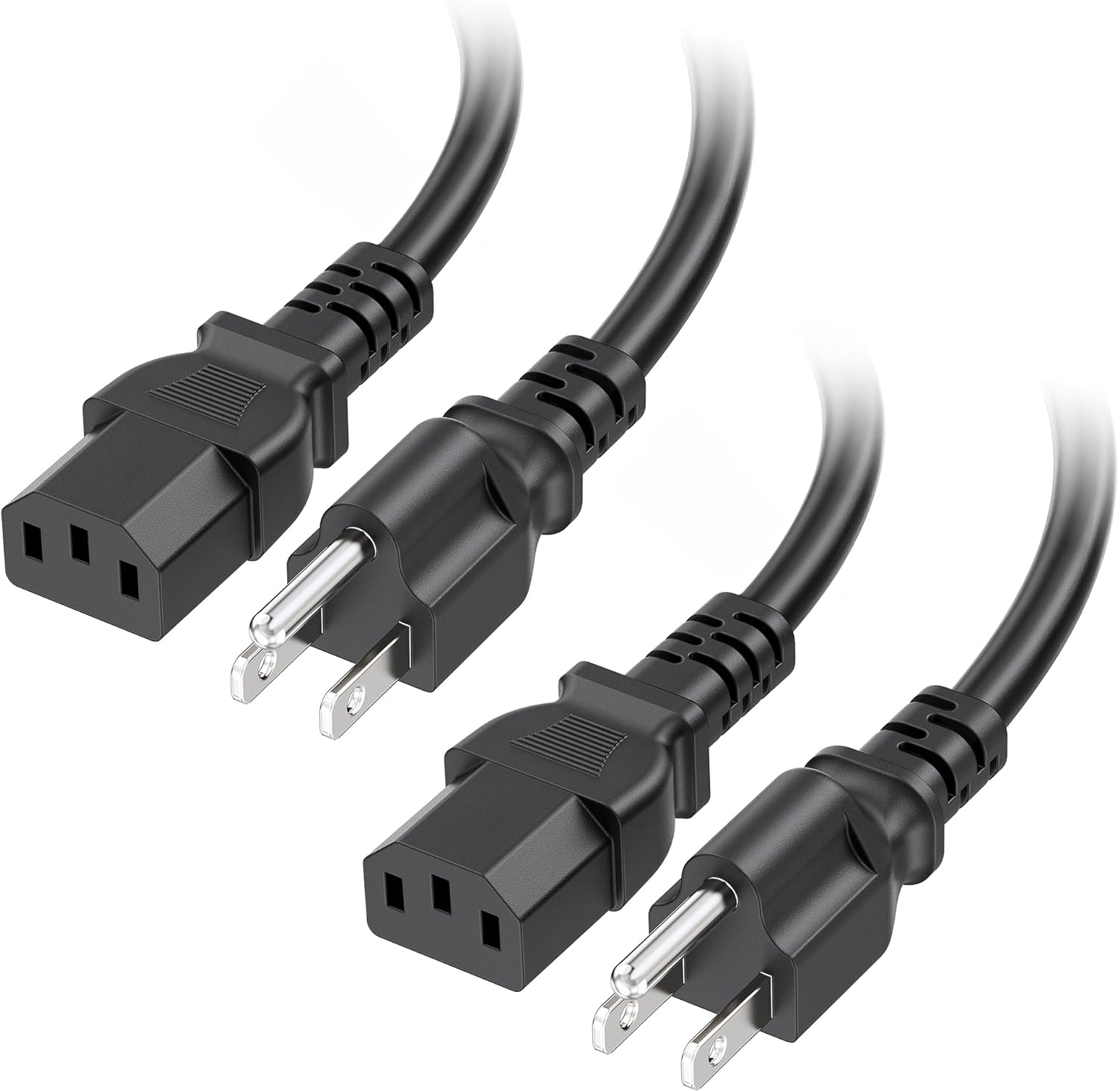 UL Listed 2-Pack 16 AWG 3 Prong Computer Power Cord - 10ft, 13A Monitor Power Cord Replacement, AC Cable, NEMA 5-15P to IEC C13, Black
