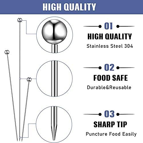 36 Pieces Cocktail Picks Stainless Steel Martini Picks 4, 6, 8, Inch Stainless Steel Appetizer Drink Sticks Cocktail Toothpicks for Hamburger Birthday Party Home Bar